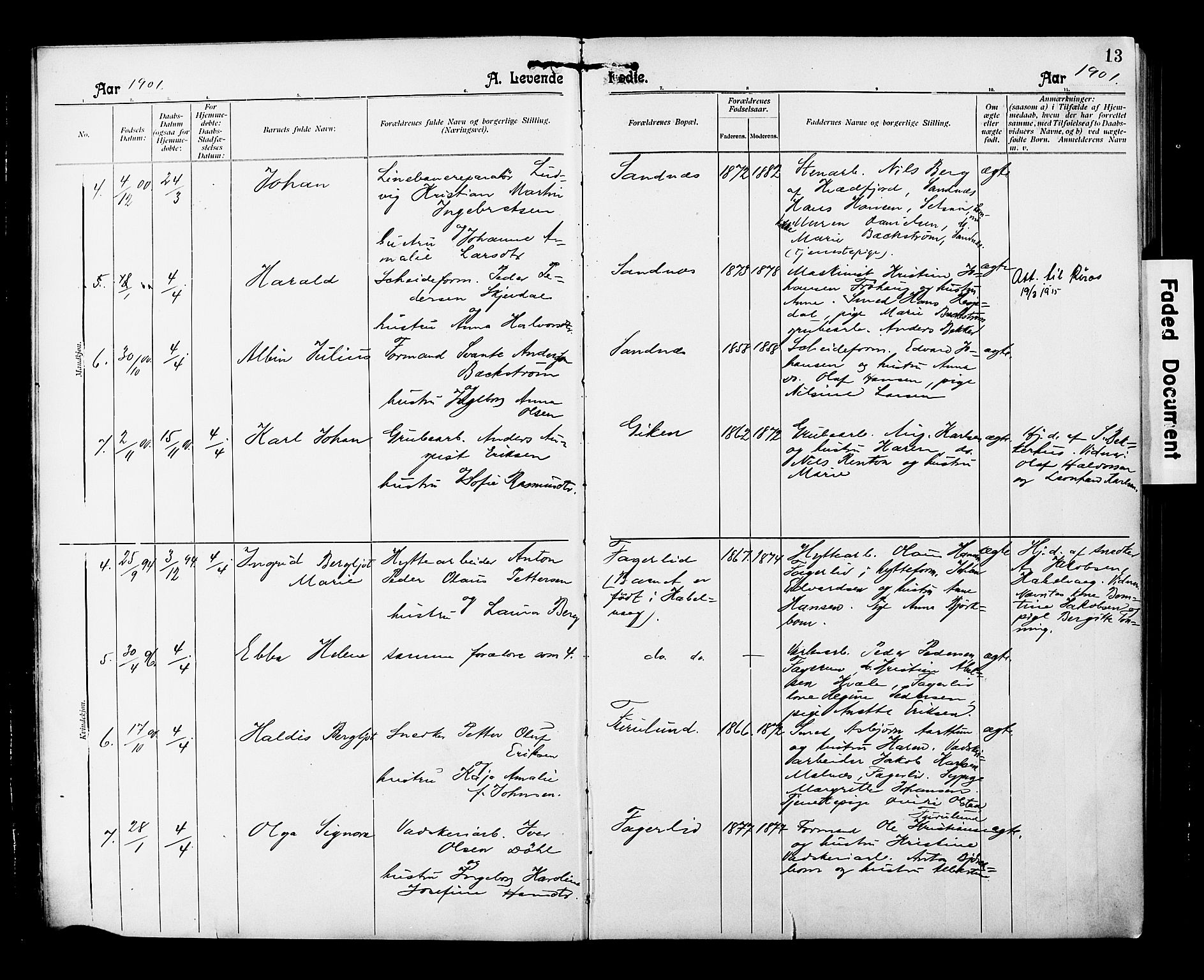 Ministerialprotokoller, klokkerbøker og fødselsregistre - Nordland, AV/SAT-A-1459/850/L0709: Parish register (official) no. 850A01, 1899-1909, p. 13