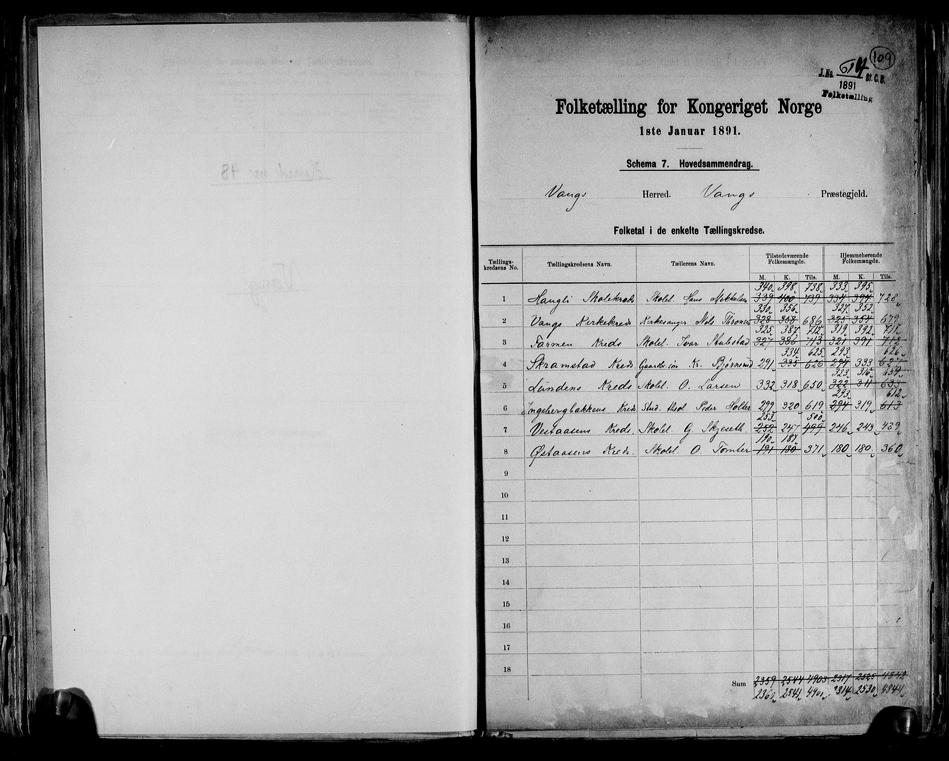 RA, 1891 census for 0414 Vang, 1891, p. 3
