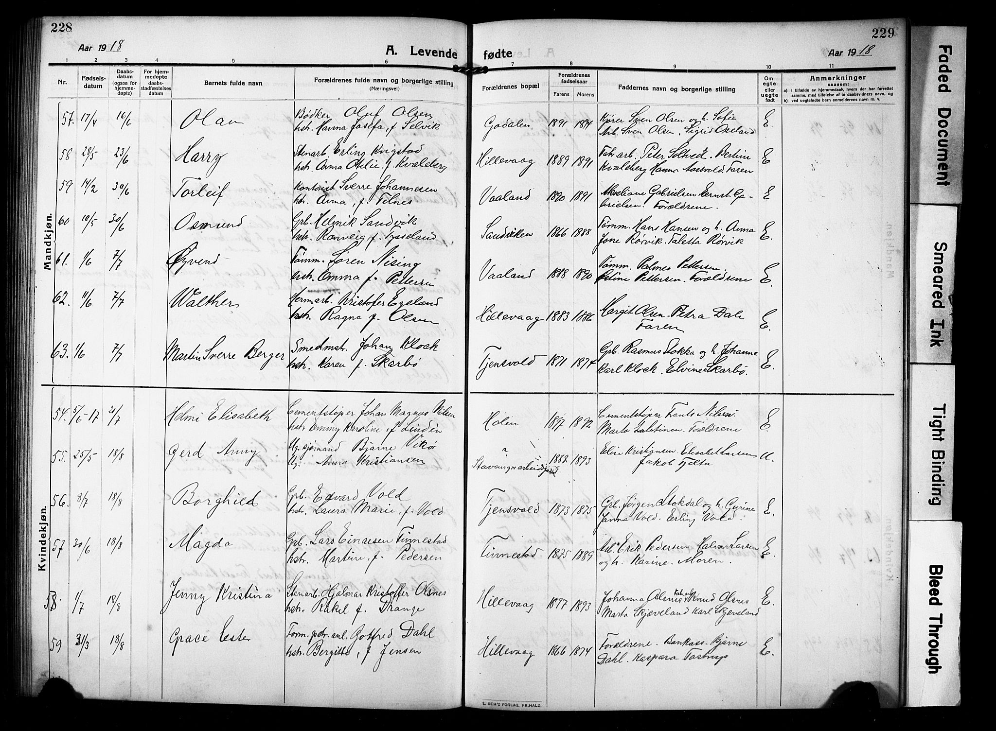 Hetland sokneprestkontor, AV/SAST-A-101826/30/30BB/L0008: Parish register (copy) no. B 8, 1910-1921, p. 228-229