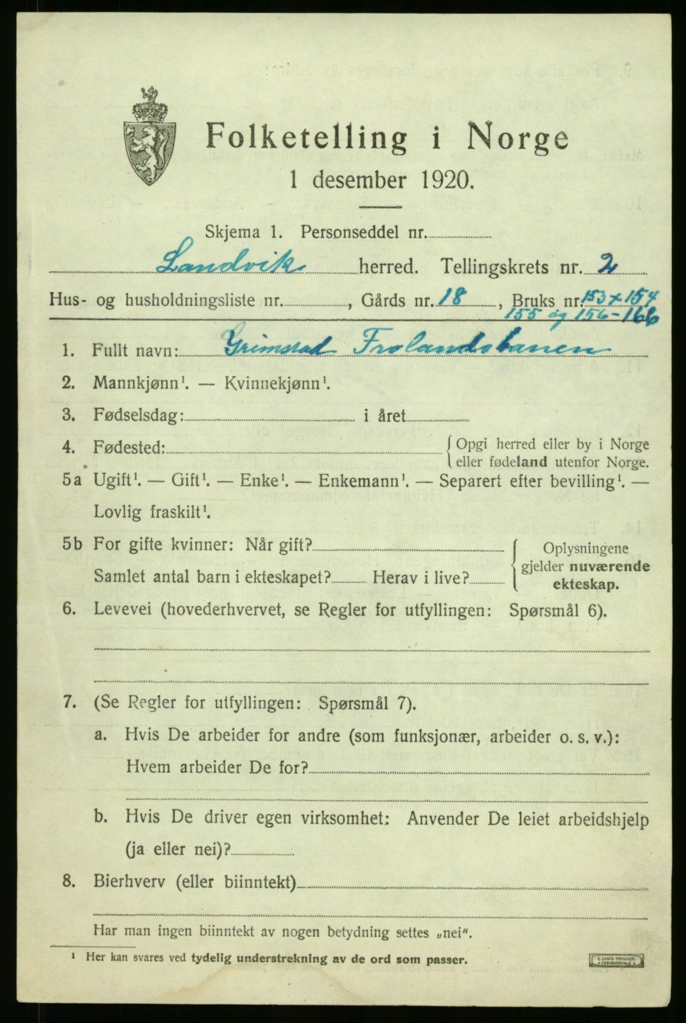 RA, 1920 census: Additional forms, 1920, p. 47