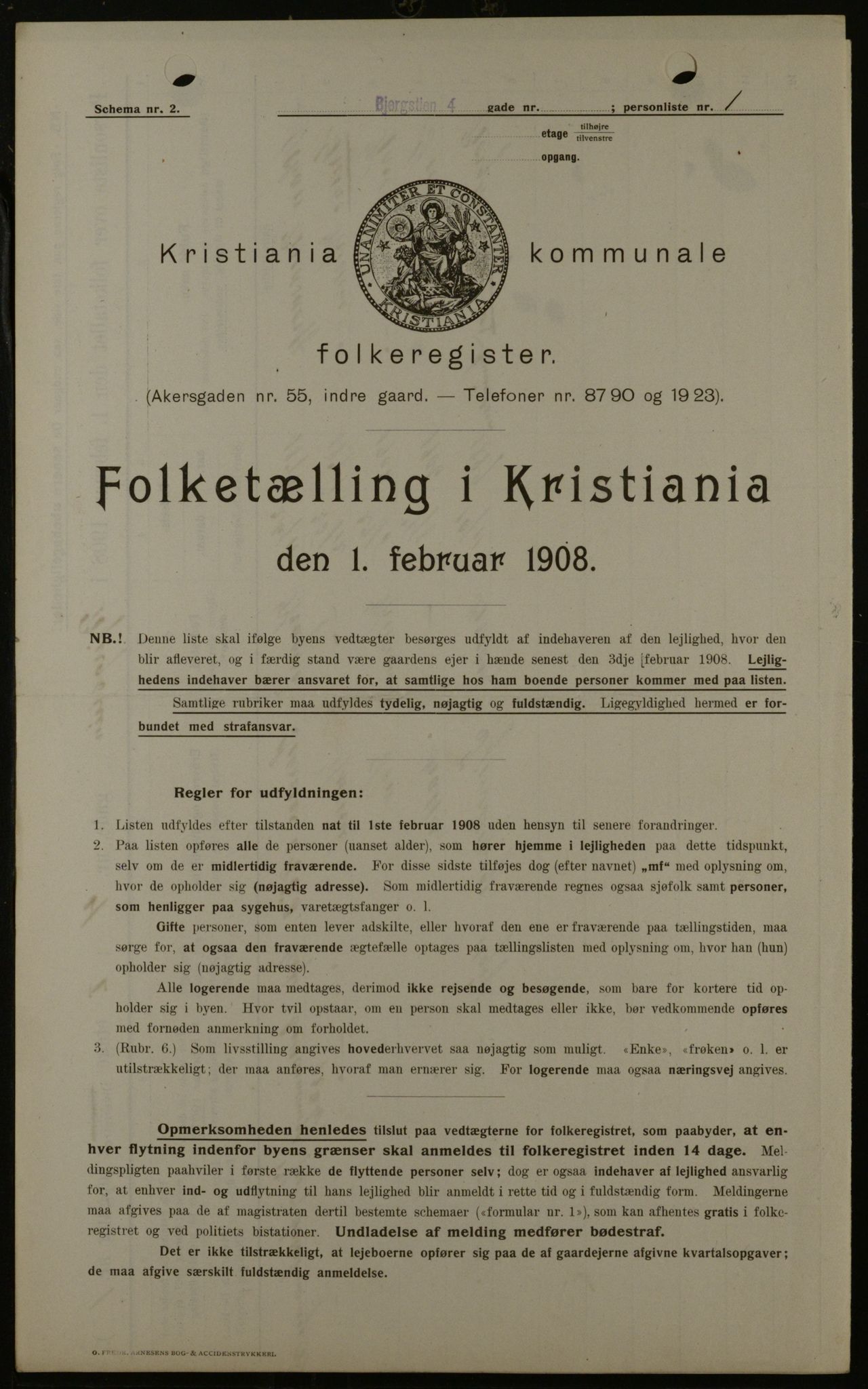 OBA, Municipal Census 1908 for Kristiania, 1908, p. 4352