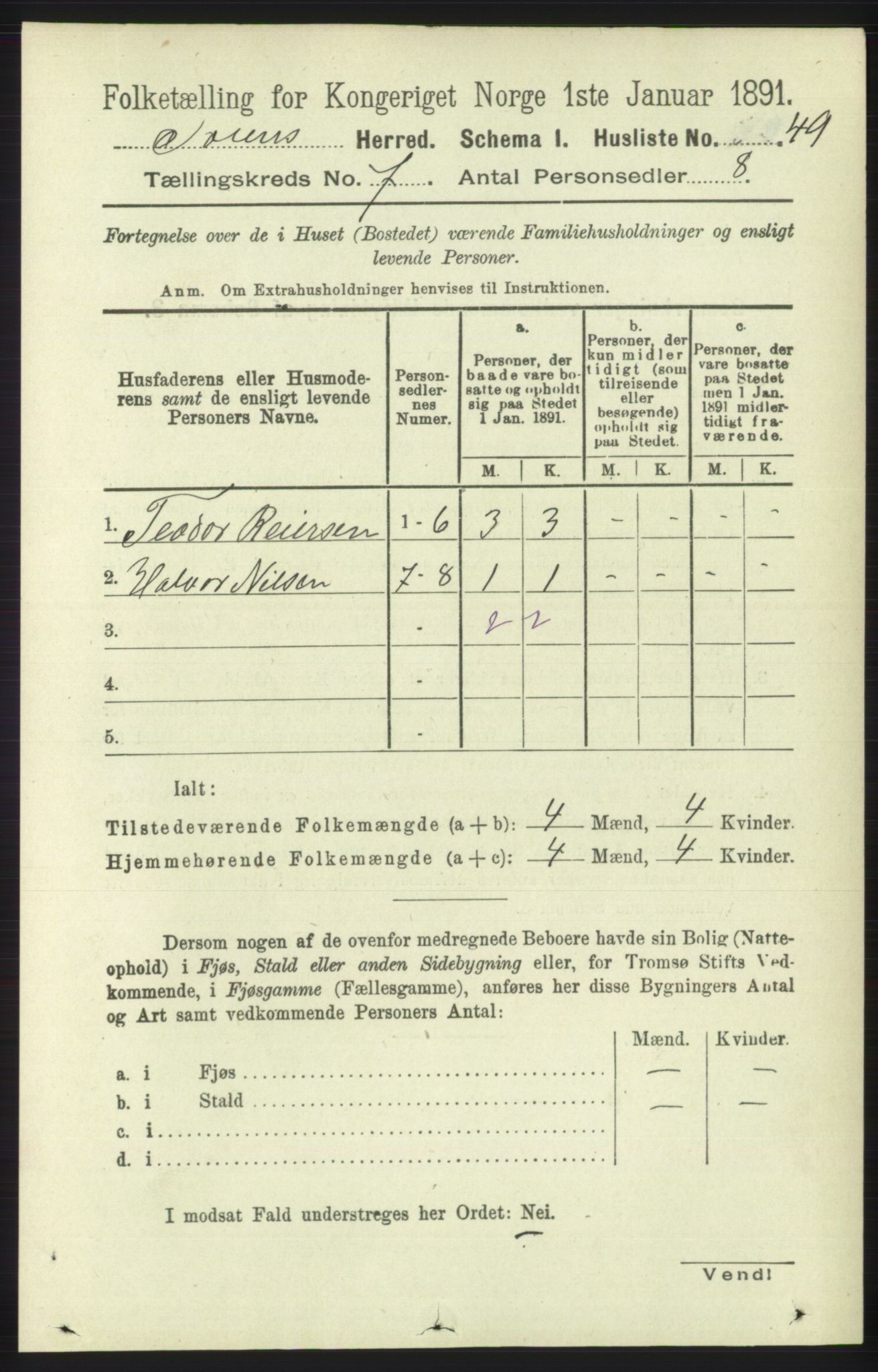 RA, 1891 census for 1216 Sveio, 1891, p. 1967