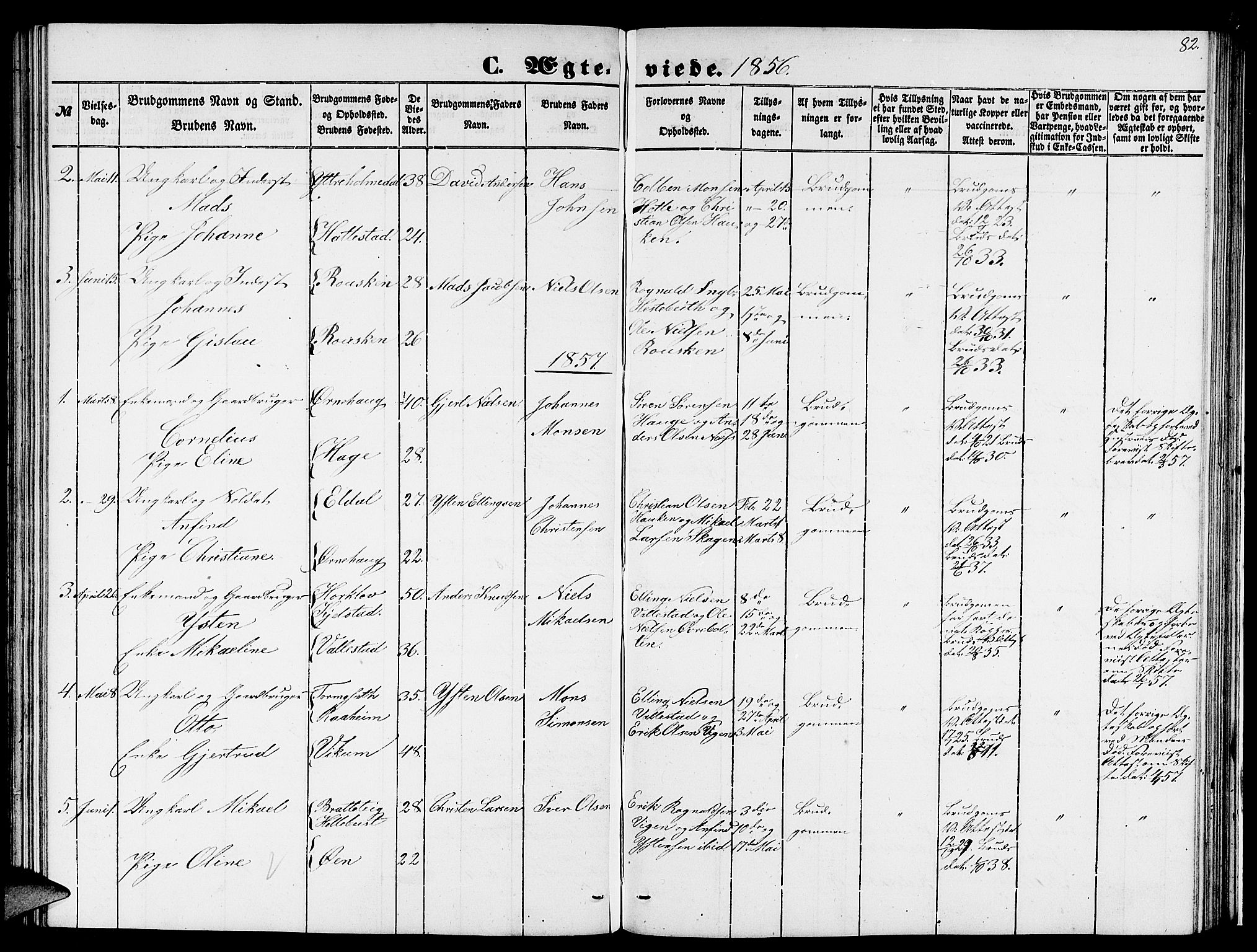 Gaular sokneprestembete, SAB/A-80001/H/Hab: Parish register (copy) no. C 1, 1853-1877, p. 82