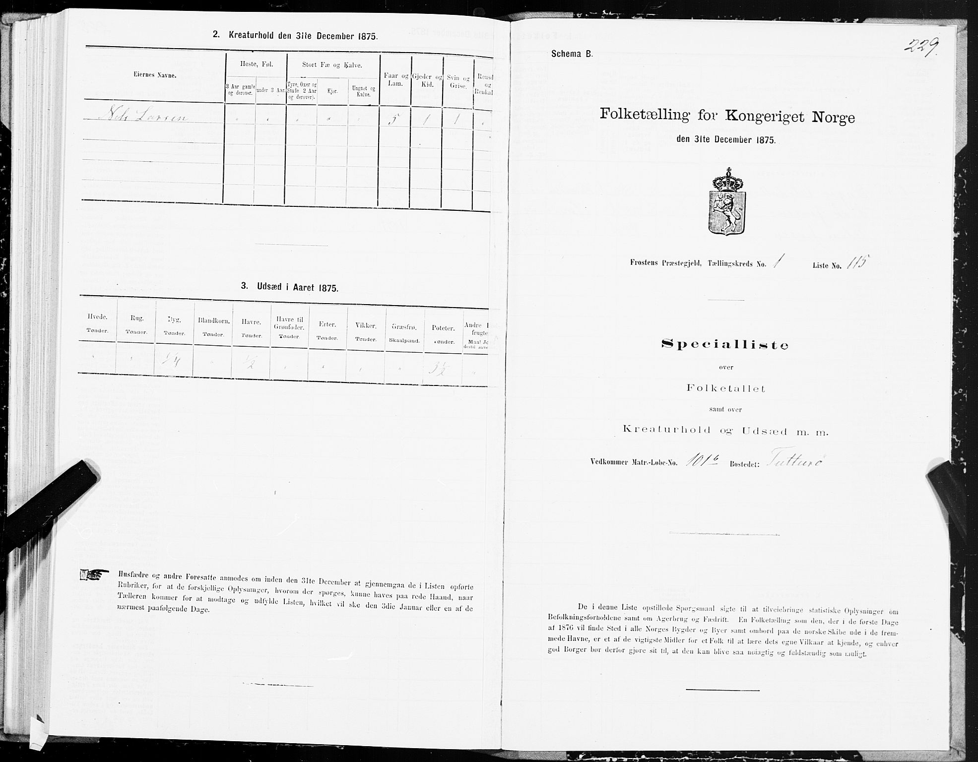 SAT, 1875 census for 1717P Frosta, 1875, p. 1229