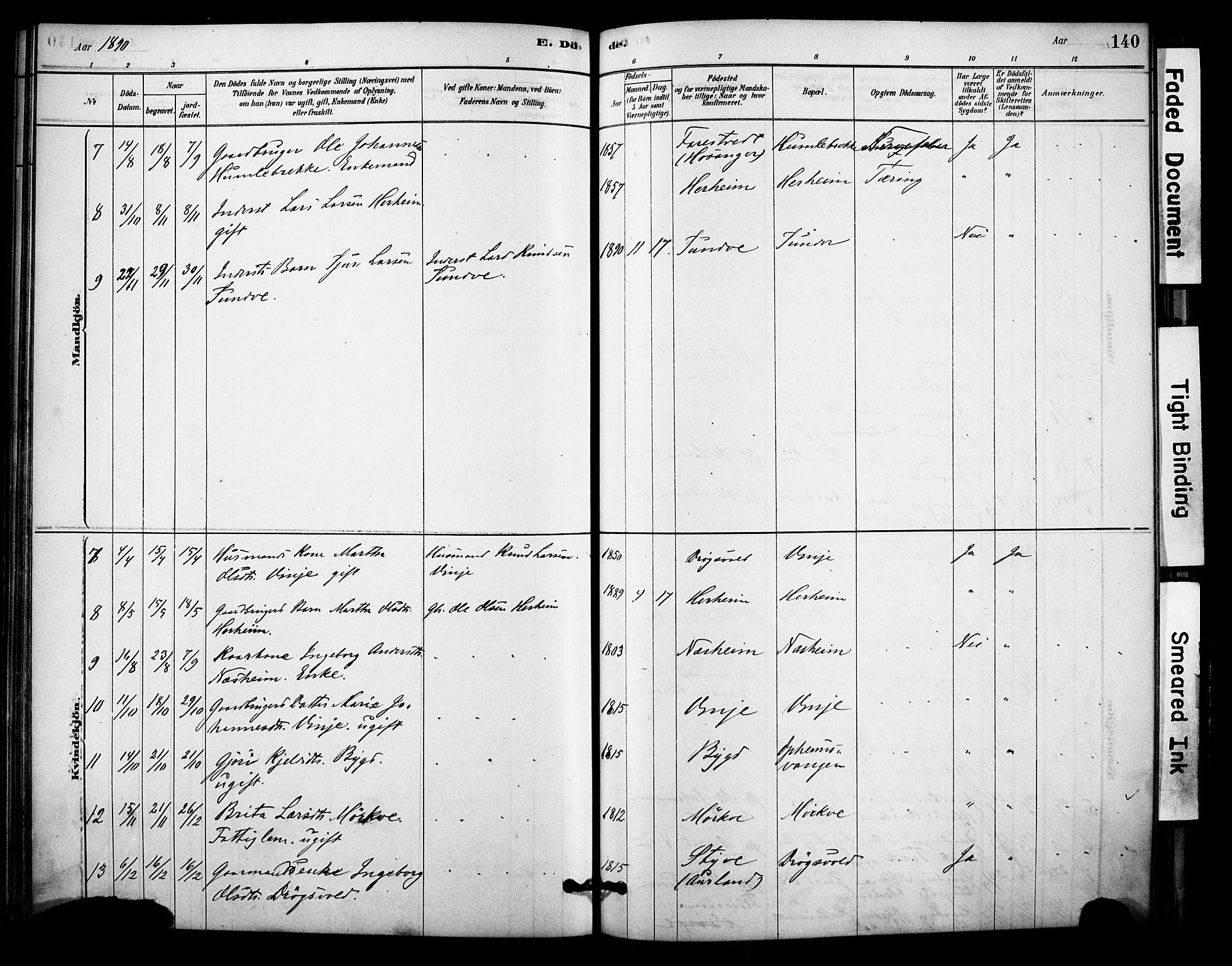 Vossestrand Sokneprestembete, AV/SAB-A-79101/H/Haa: Parish register (official) no. C 1, 1878-1903, p. 140