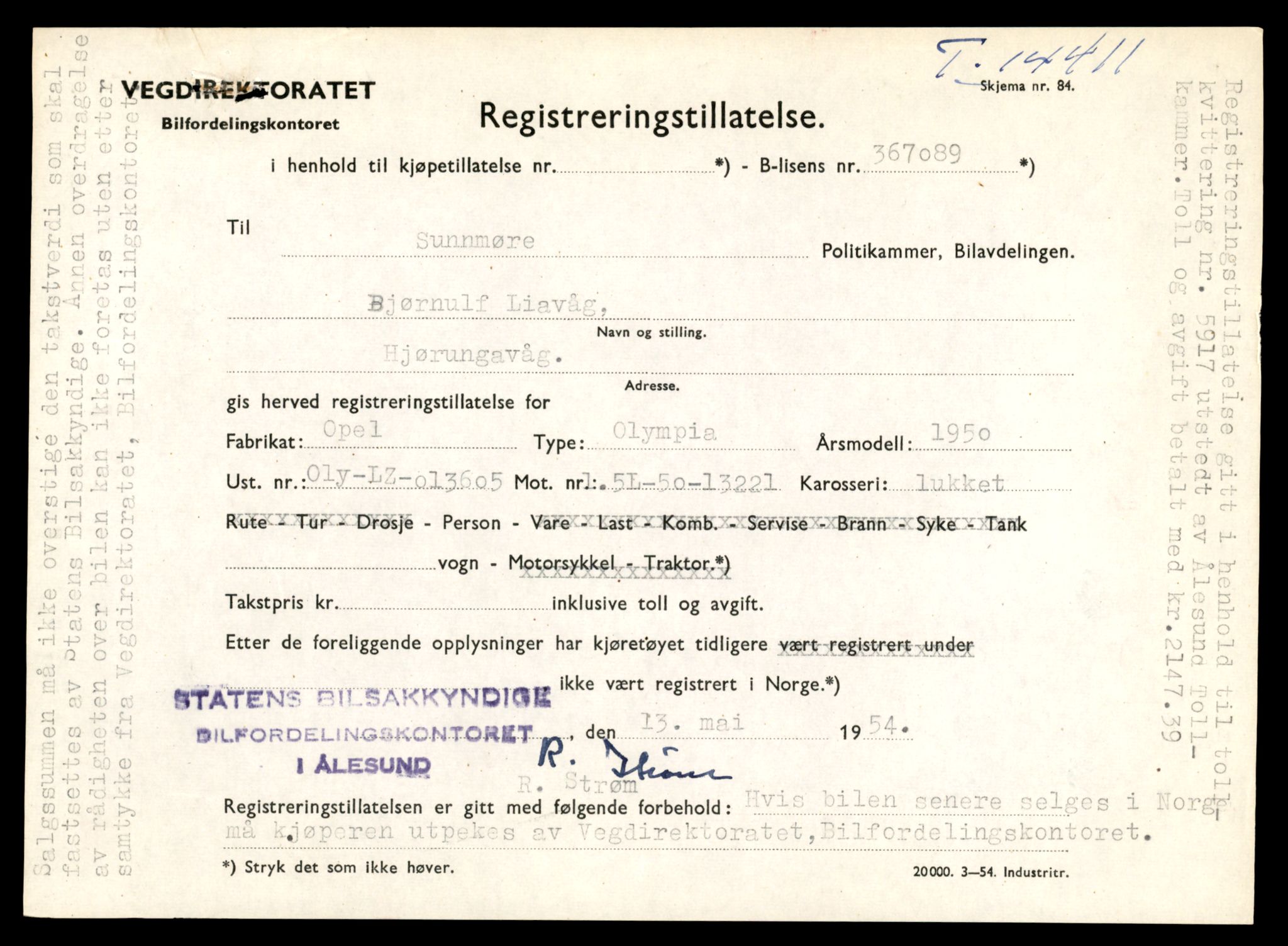 Møre og Romsdal vegkontor - Ålesund trafikkstasjon, AV/SAT-A-4099/F/Fe/L0045: Registreringskort for kjøretøy T 14320 - T 14444, 1927-1998, p. 2333