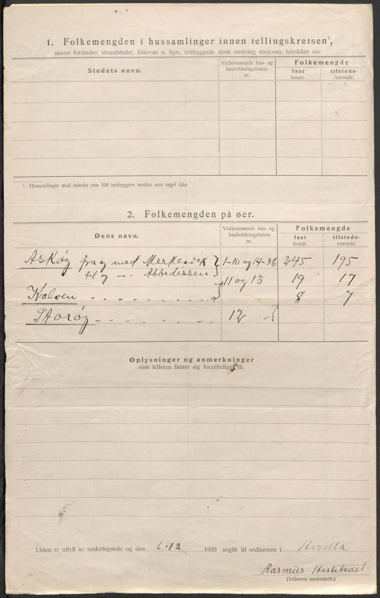 SAB, 1920 census for Herdla, 1920, p. 20