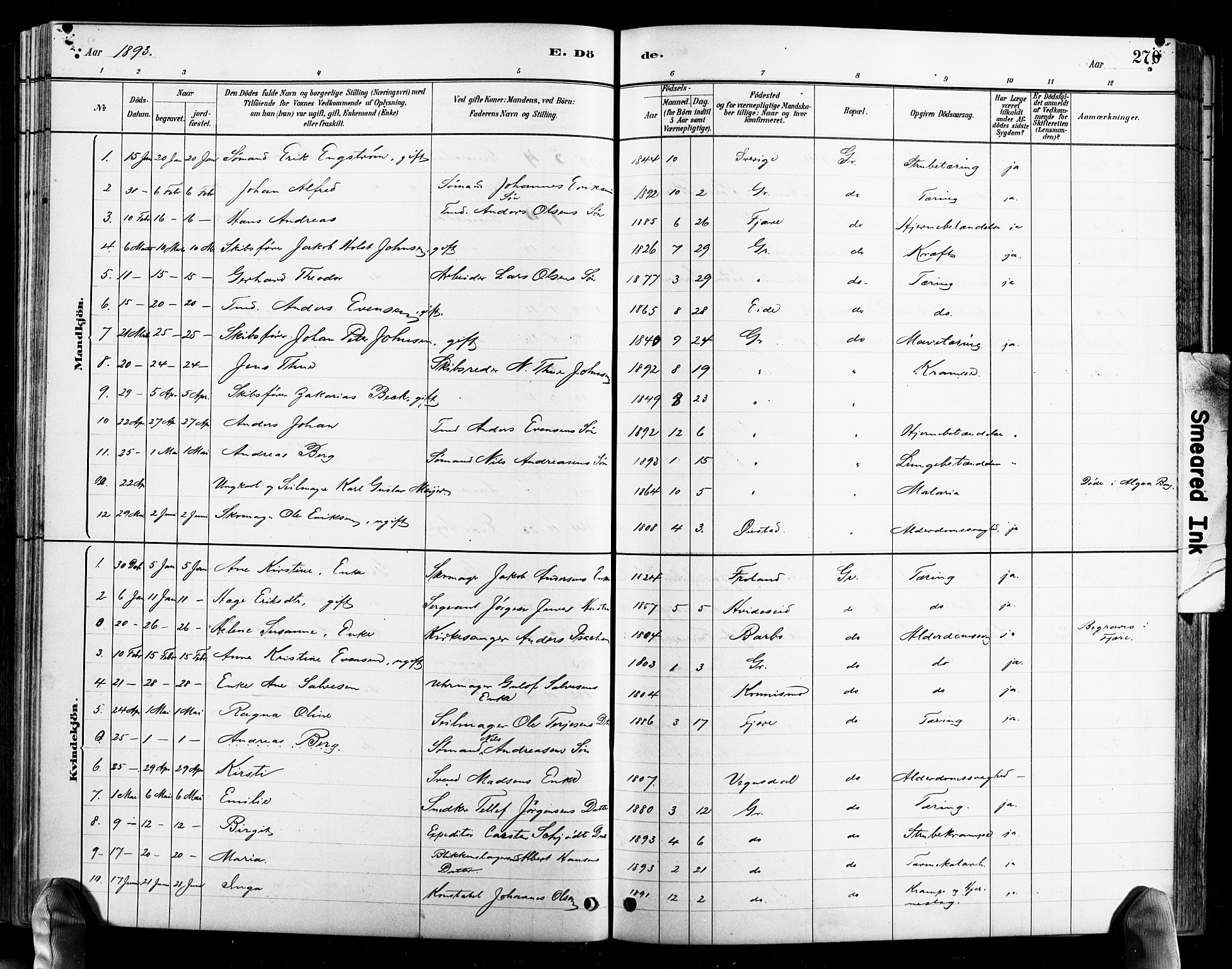 Grimstad sokneprestkontor, AV/SAK-1111-0017/F/Fb/L0001: Parish register (copy) no. B 1, 1881-1922, p. 270