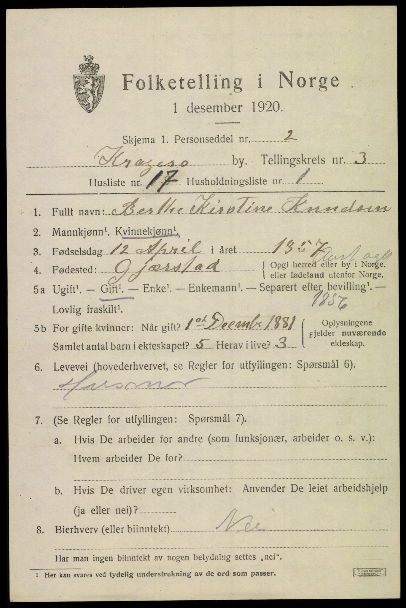SAKO, 1920 census for Kragerø, 1920, p. 7263