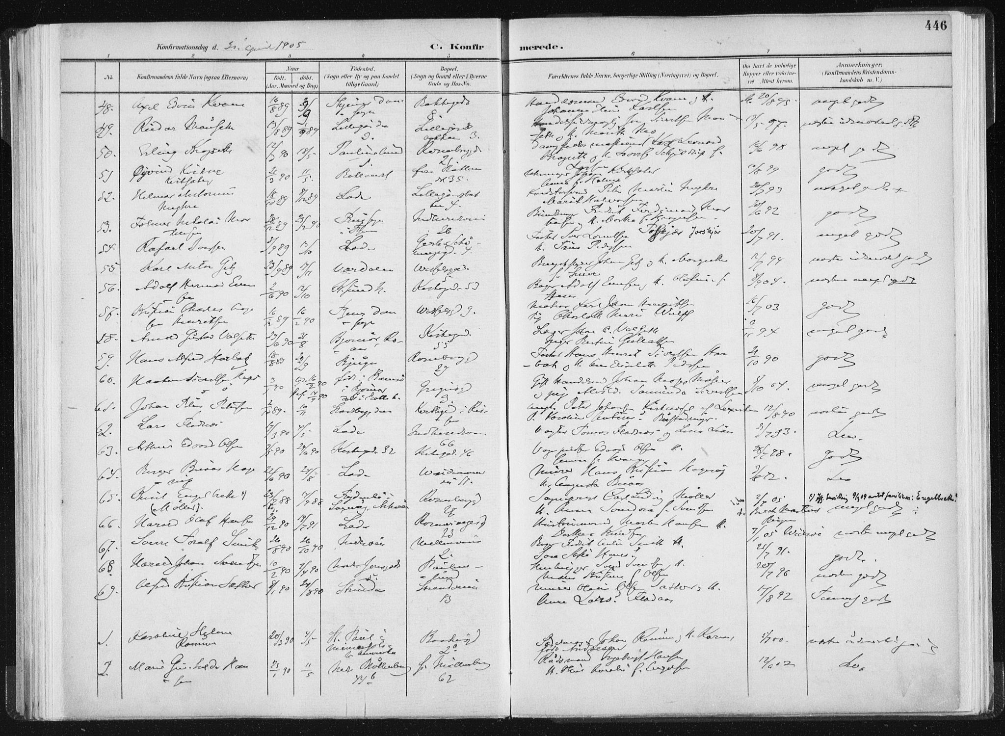 Ministerialprotokoller, klokkerbøker og fødselsregistre - Sør-Trøndelag, AV/SAT-A-1456/604/L0200: Parish register (official) no. 604A20II, 1901-1908, p. 446