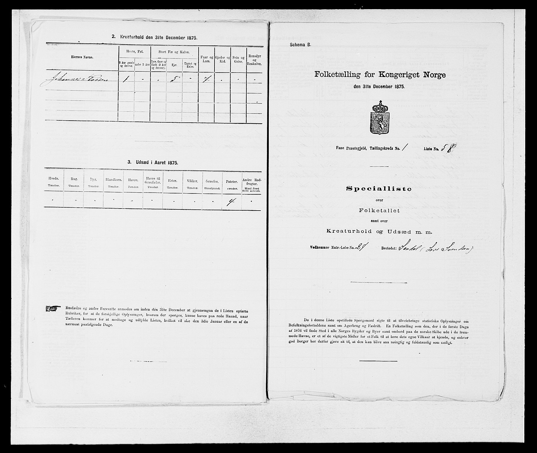 SAB, 1875 census for 1249P Fana, 1875, p. 147