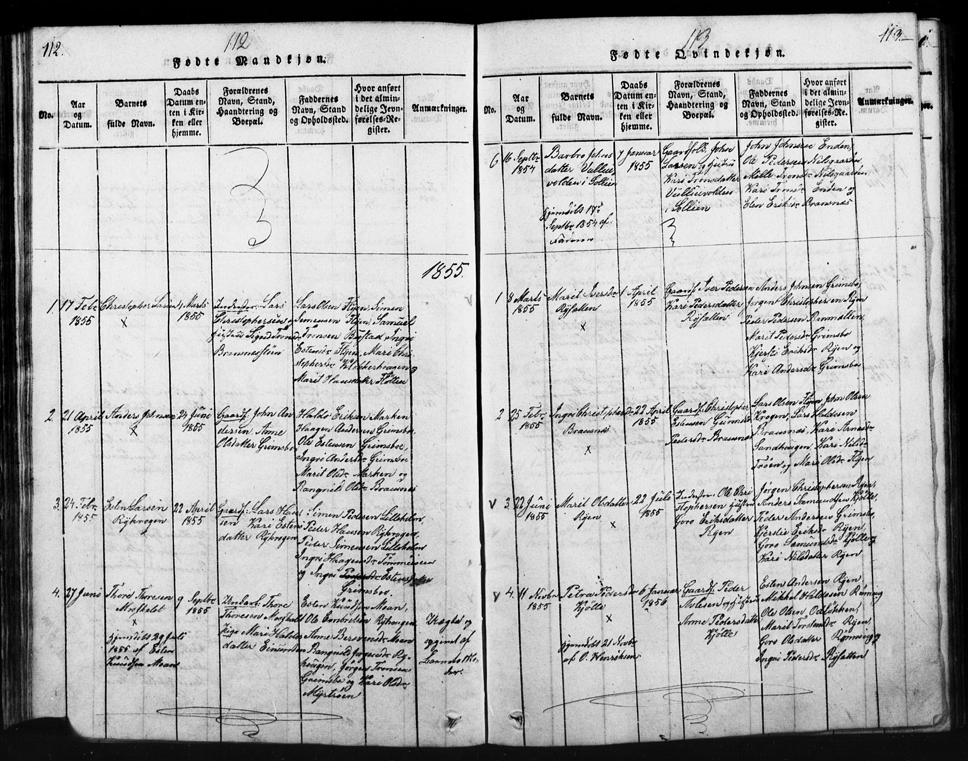 Tynset prestekontor, SAH/PREST-058/H/Ha/Hab/L0003: Parish register (copy) no. 3, 1814-1862, p. 112-113