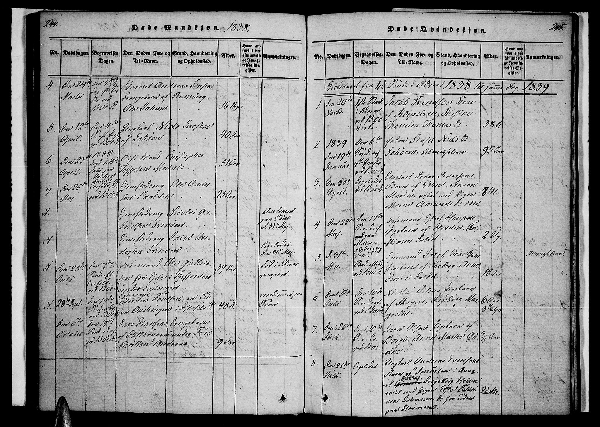 Ministerialprotokoller, klokkerbøker og fødselsregistre - Nordland, SAT/A-1459/891/L1298: Parish register (official) no. 891A03, 1820-1840, p. 244-245