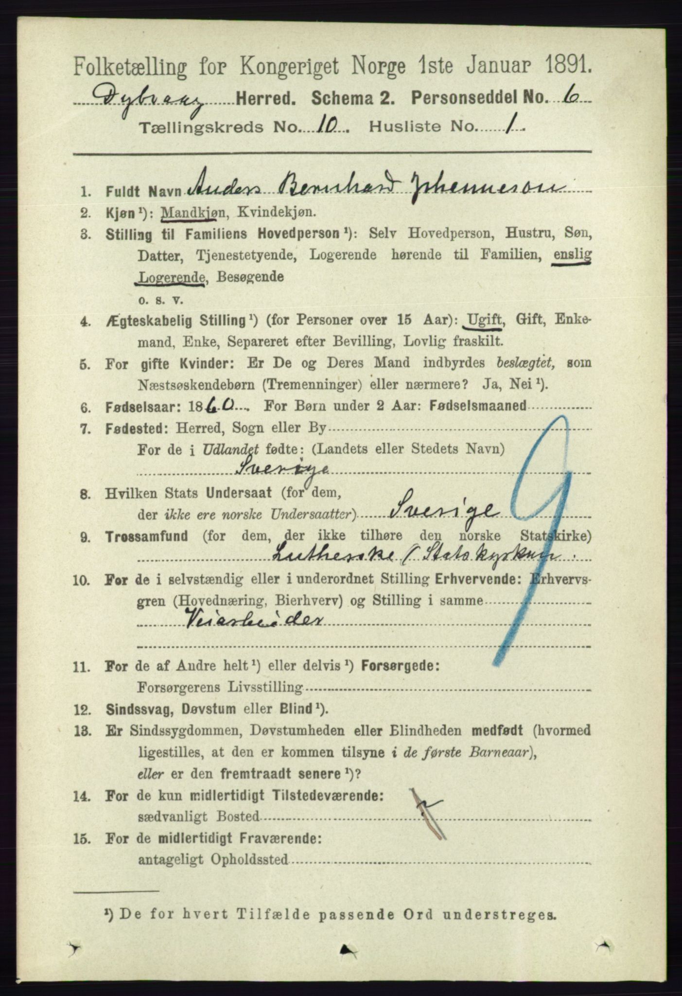 RA, 1891 census for 0915 Dypvåg, 1891, p. 3709