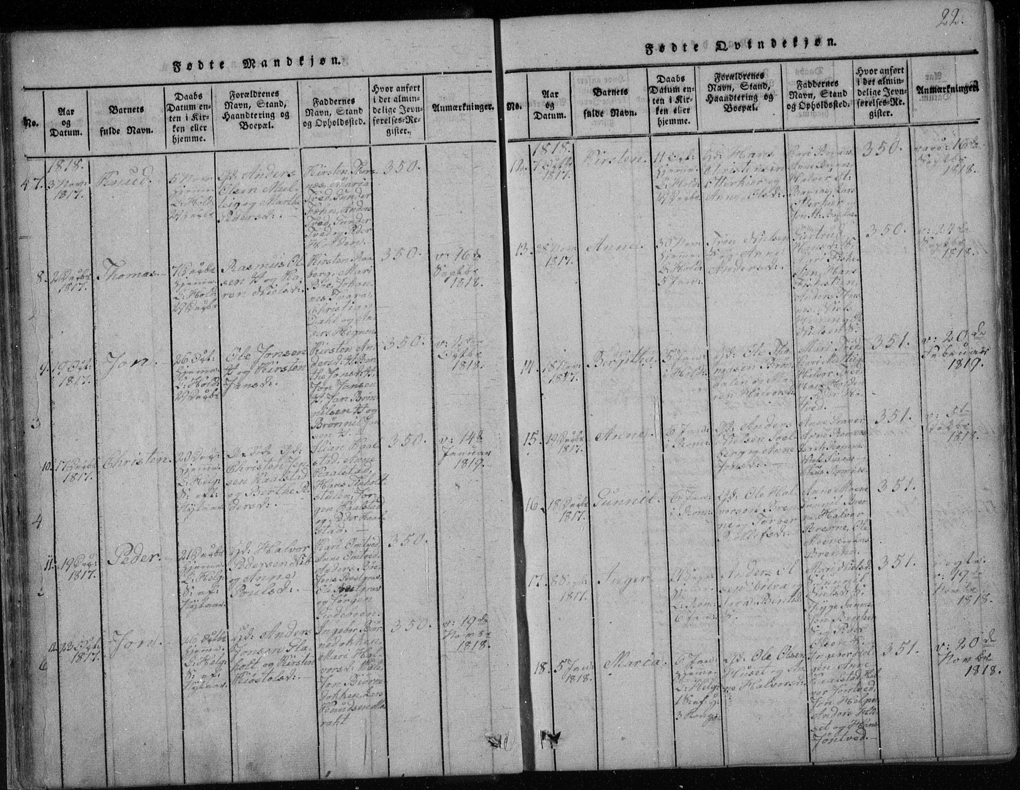 Holla kirkebøker, AV/SAKO-A-272/F/Fa/L0003: Parish register (official) no. 3, 1815-1830, p. 22