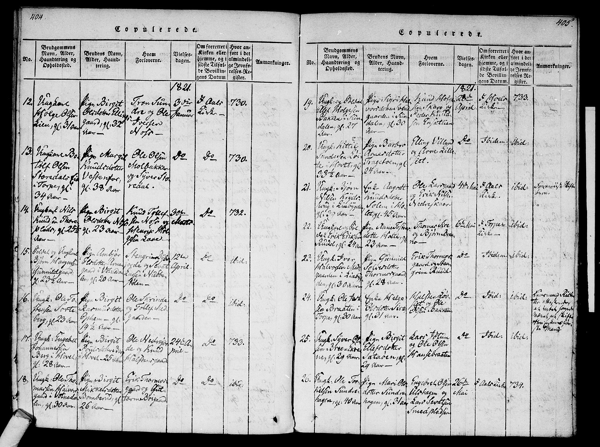 Ål kirkebøker, SAKO/A-249/F/Fa/L0004: Parish register (official) no. I 4, 1815-1825, p. 404-405