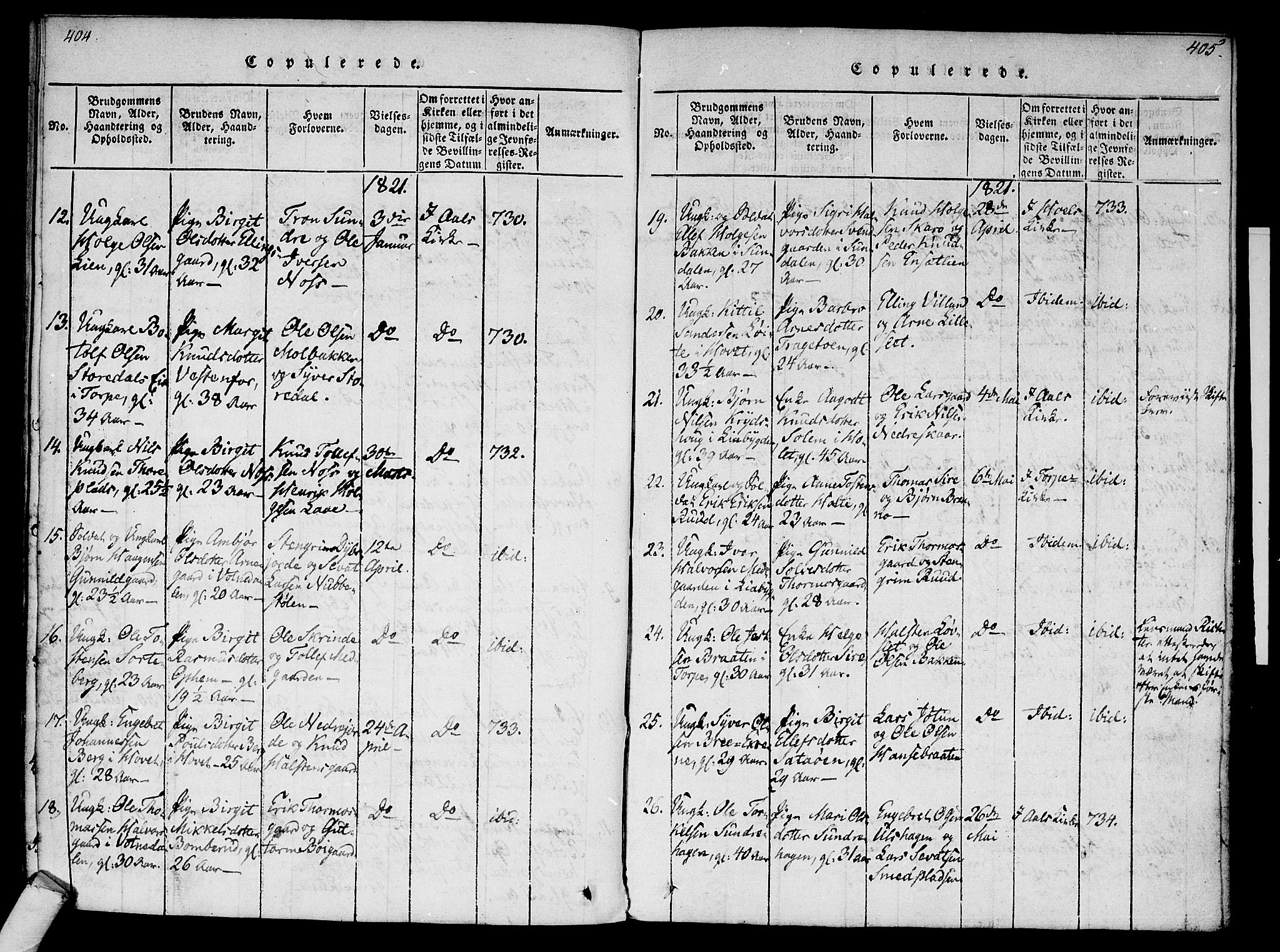 Ål kirkebøker, AV/SAKO-A-249/F/Fa/L0004: Parish register (official) no. I 4, 1815-1825, p. 404-405