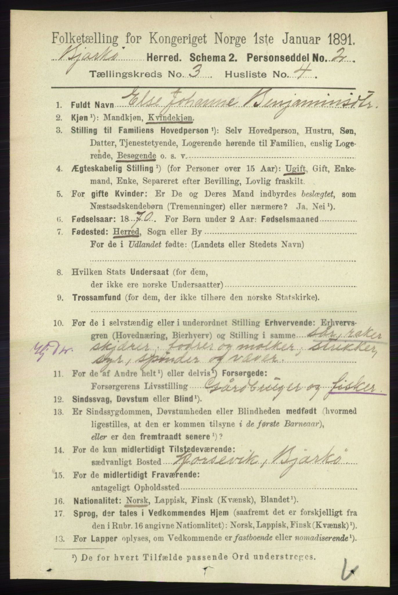 RA, 1891 census for 1915 Bjarkøy, 1891, p. 1563