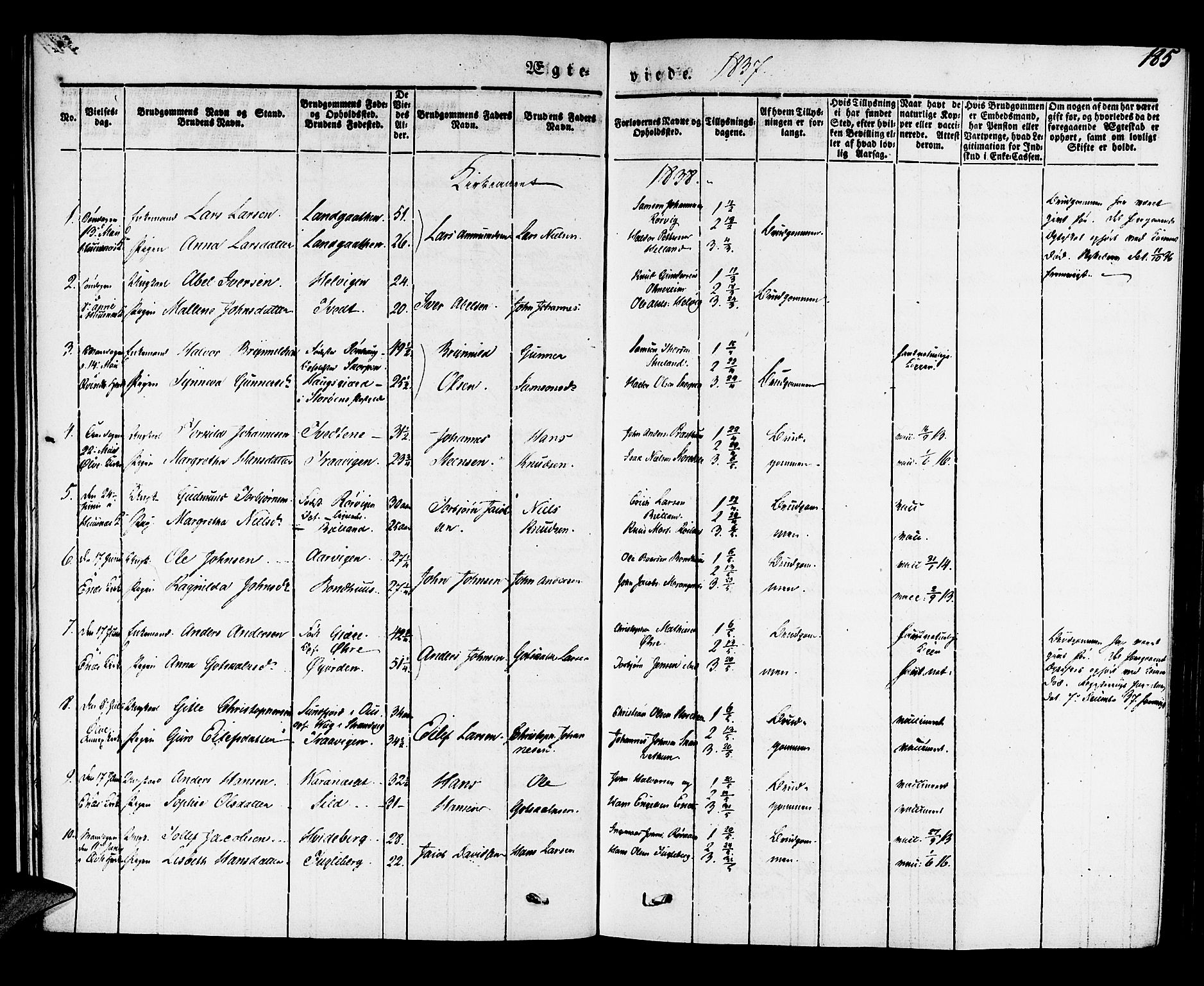 Kvinnherad sokneprestembete, SAB/A-76401/H/Haa: Parish register (official) no. A 6, 1835-1843, p. 185