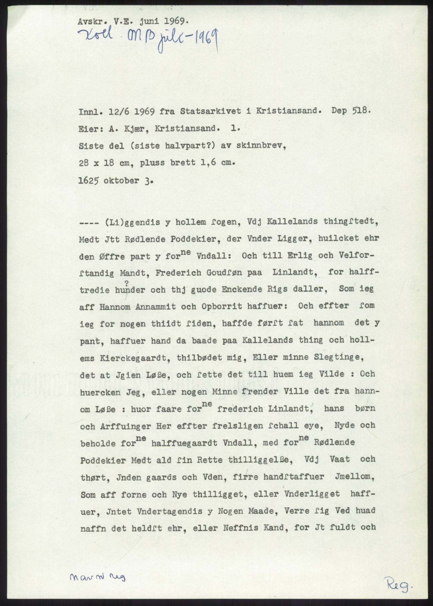 Samlinger til kildeutgivelse, Diplomavskriftsamlingen, AV/RA-EA-4053/H/Ha, p. 1784