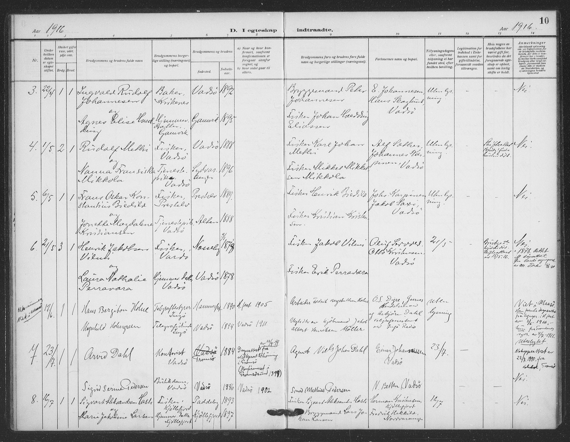 Vadsø sokneprestkontor, SATØ/S-1325/H/Ha/L0008kirke: Parish register (official) no. 8, 1912-1930, p. 10