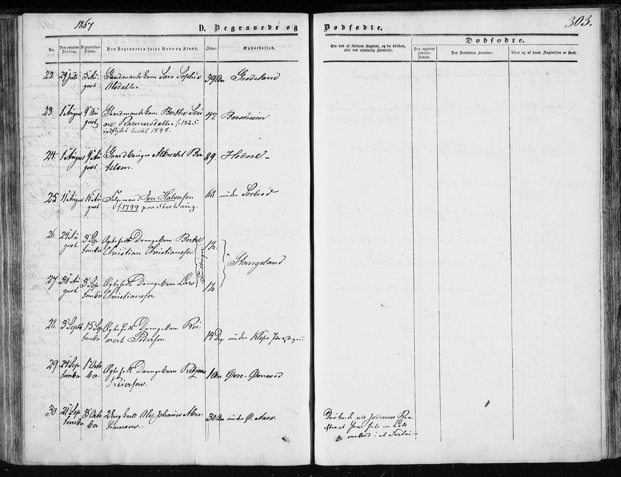 Klepp sokneprestkontor, AV/SAST-A-101803/001/3/30BA/L0005: Parish register (official) no. A 5, 1853-1870, p. 303