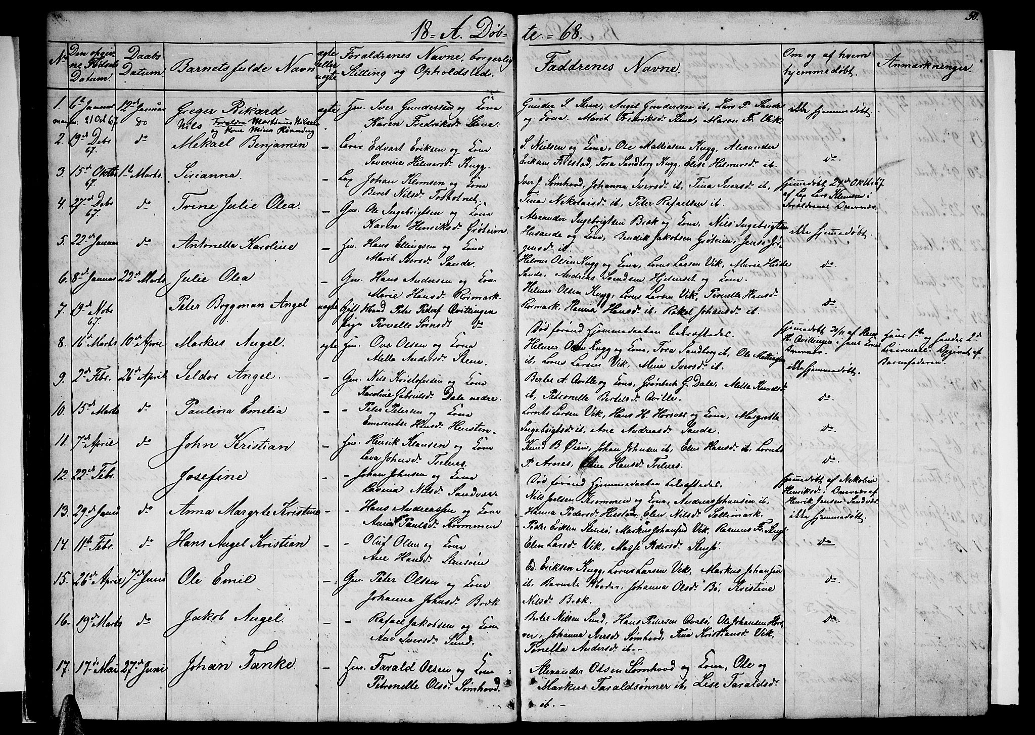 Ministerialprotokoller, klokkerbøker og fødselsregistre - Nordland, SAT/A-1459/812/L0187: Parish register (copy) no. 812C05, 1850-1883, p. 50