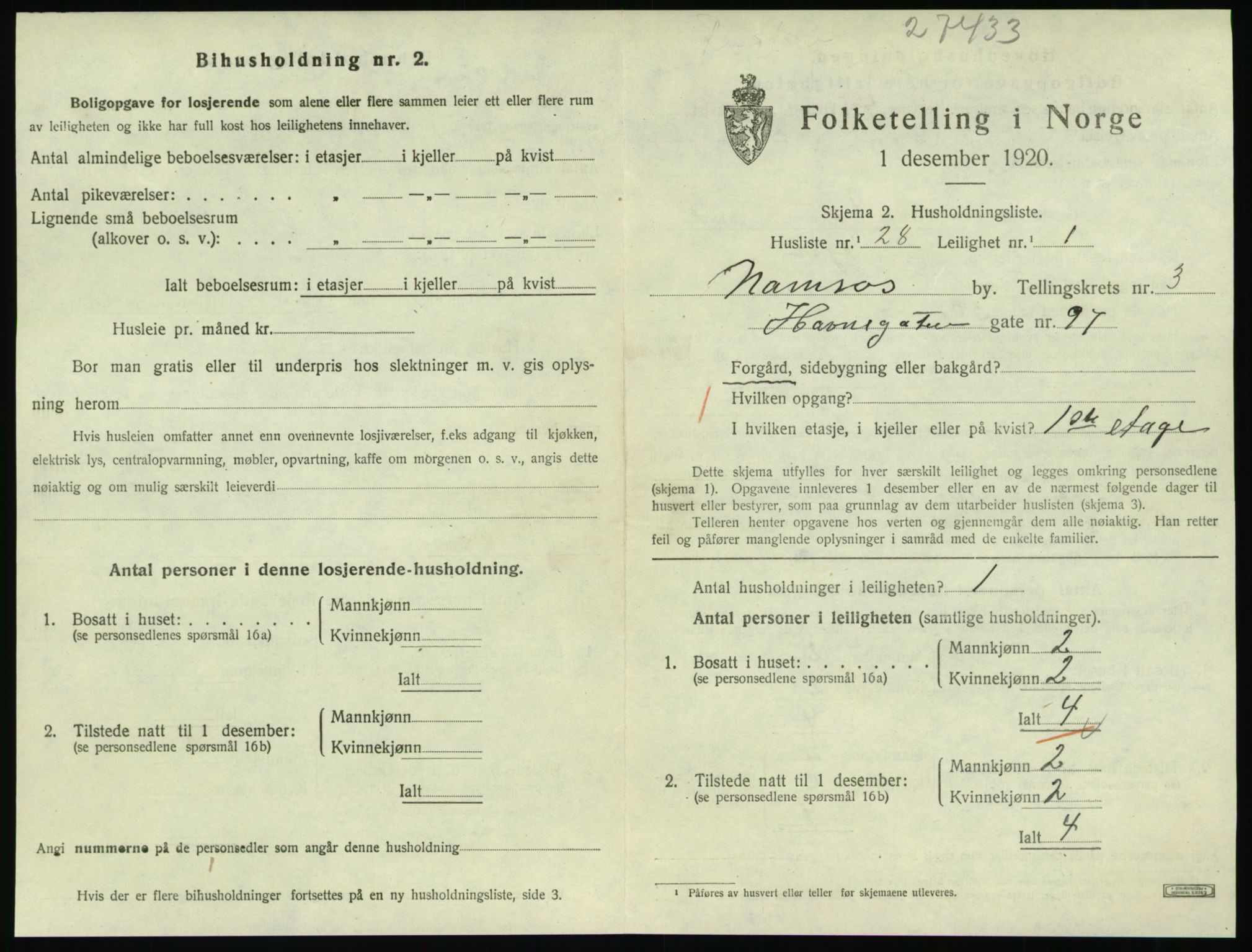 SAT, 1920 census for Namsos, 1920, p. 1221