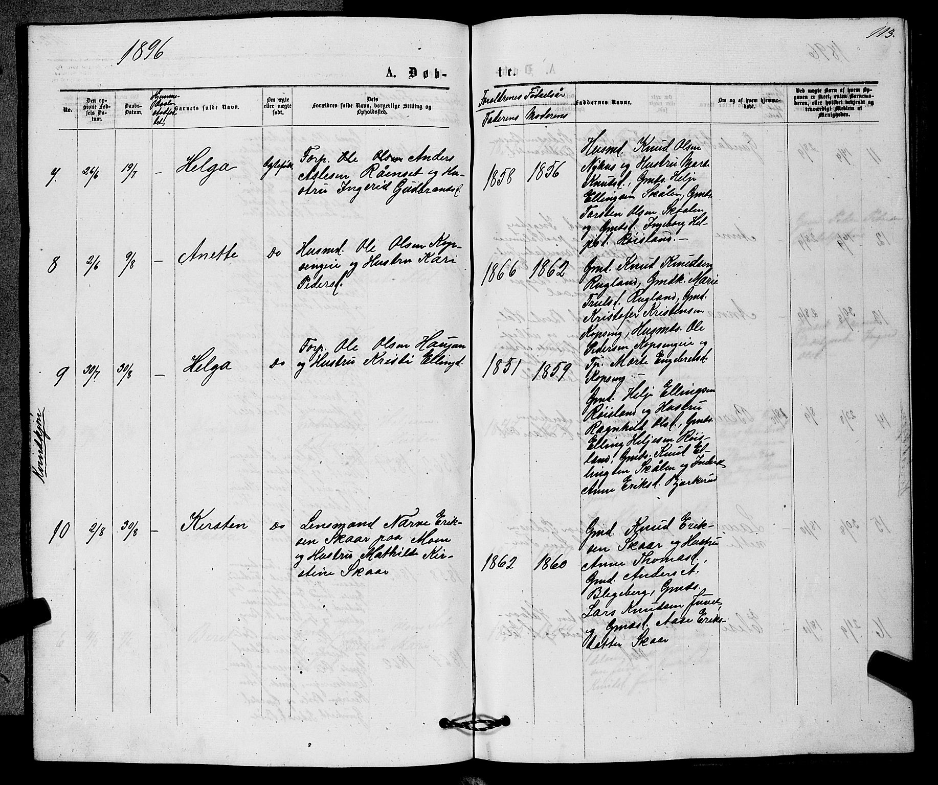 Sigdal kirkebøker, AV/SAKO-A-245/G/Gb/L0002: Parish register (copy) no. II 2, 1875-1900, p. 113