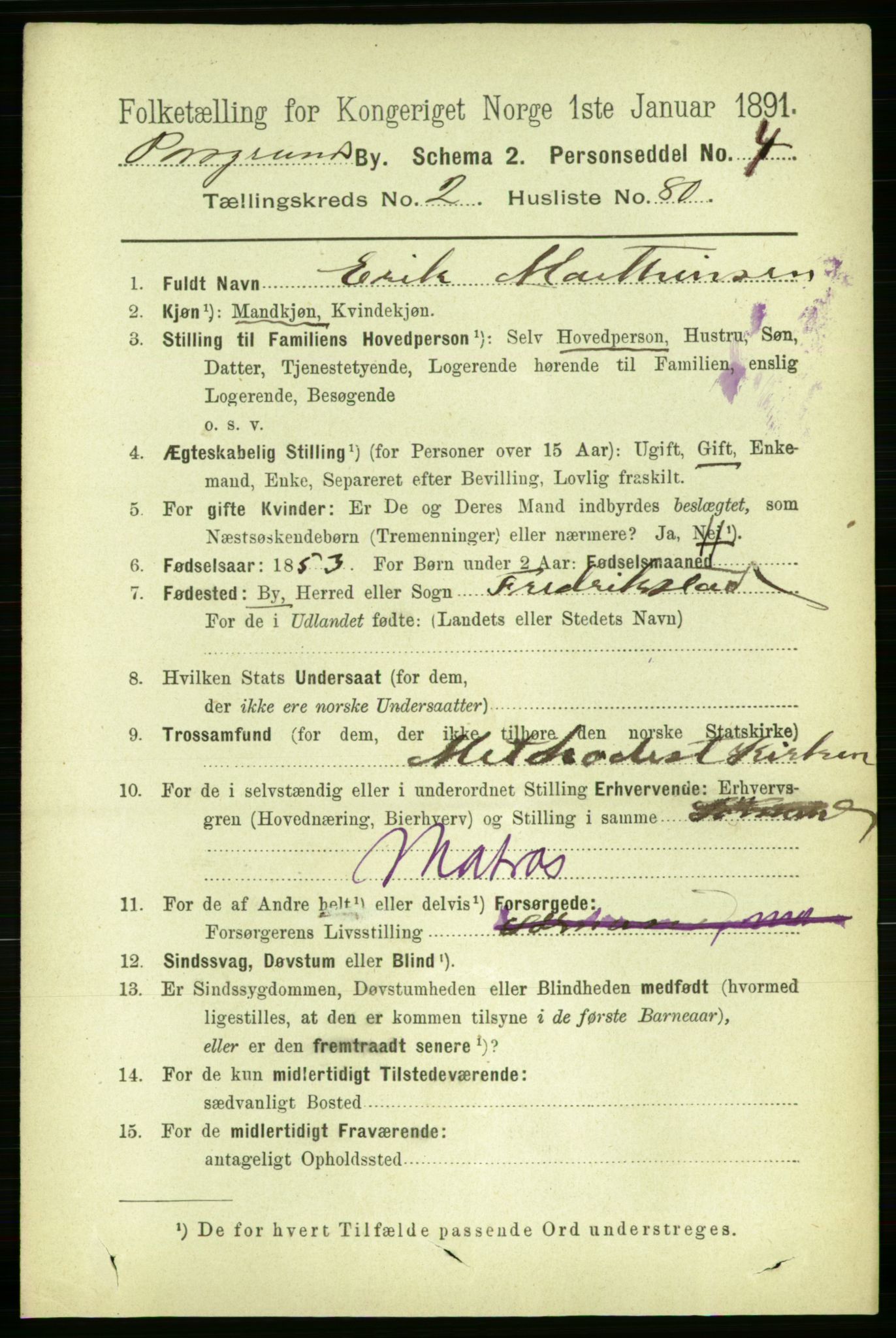 RA, 1891 census for 0805 Porsgrunn, 1891, p. 2774