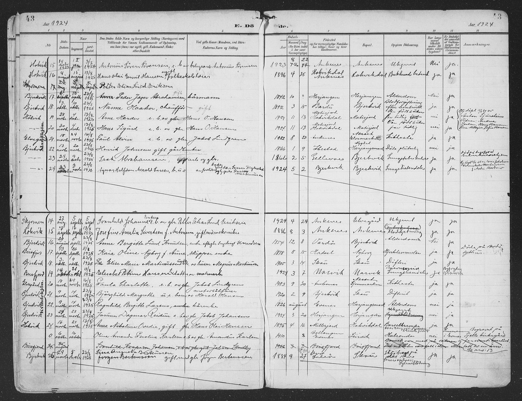Ministerialprotokoller, klokkerbøker og fødselsregistre - Nordland, SAT/A-1459/866/L0940: Parish register (official) no. 866A03, 1902-1926, p. 43