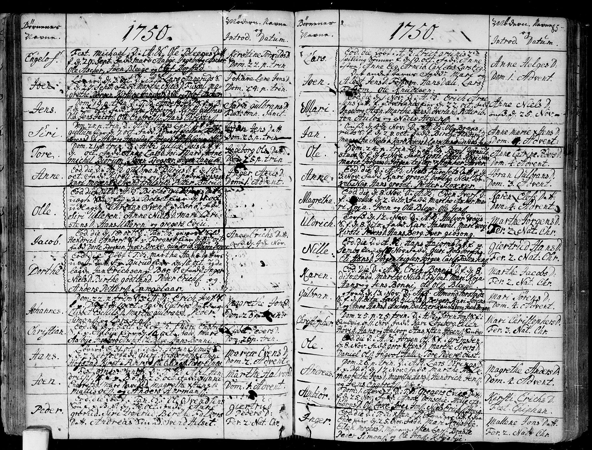 Asker prestekontor Kirkebøker, SAO/A-10256a/F/Fa/L0002: Parish register (official) no. I 2, 1733-1766, p. 85