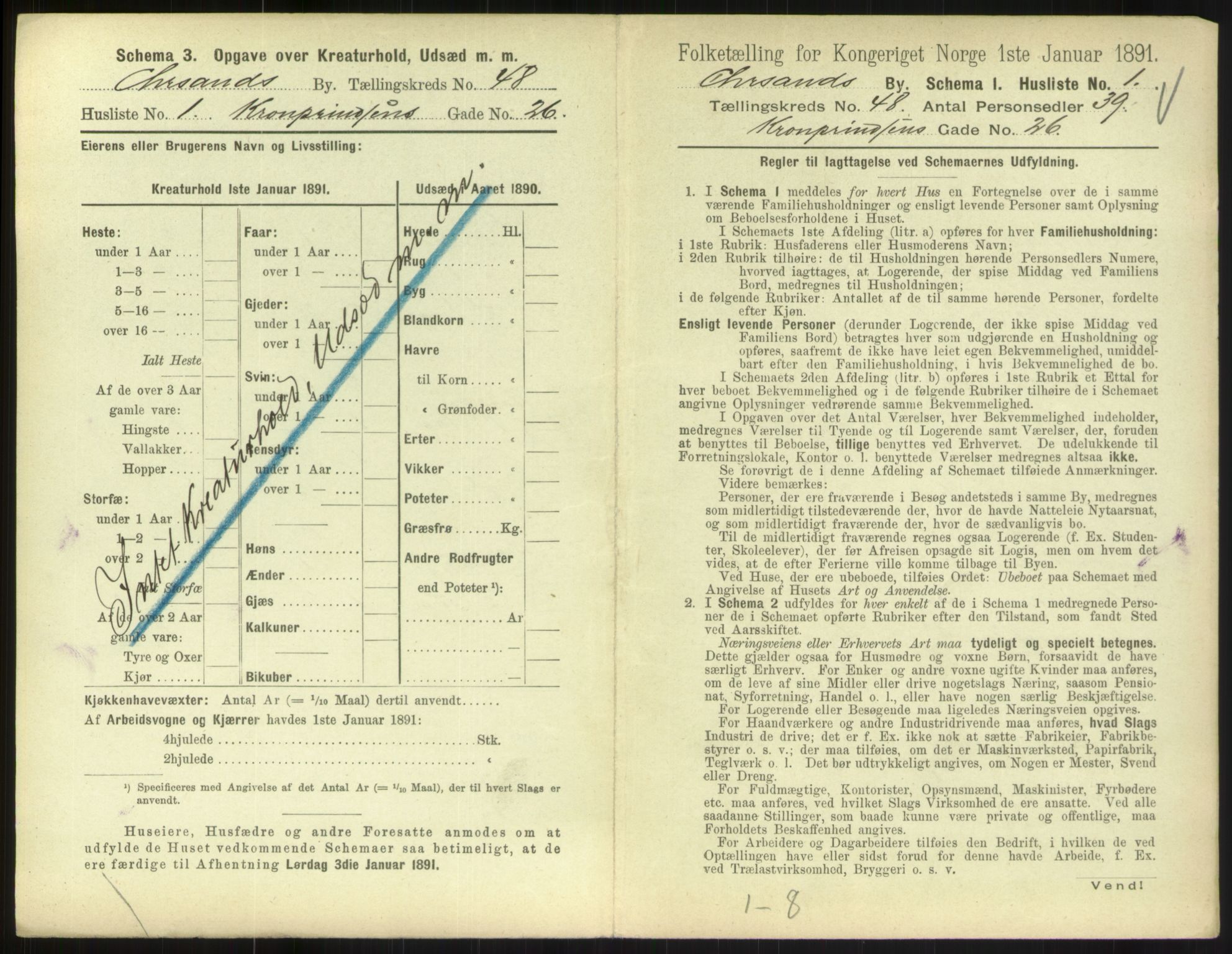 RA, 1891 census for 1001 Kristiansand, 1891, p. 2620