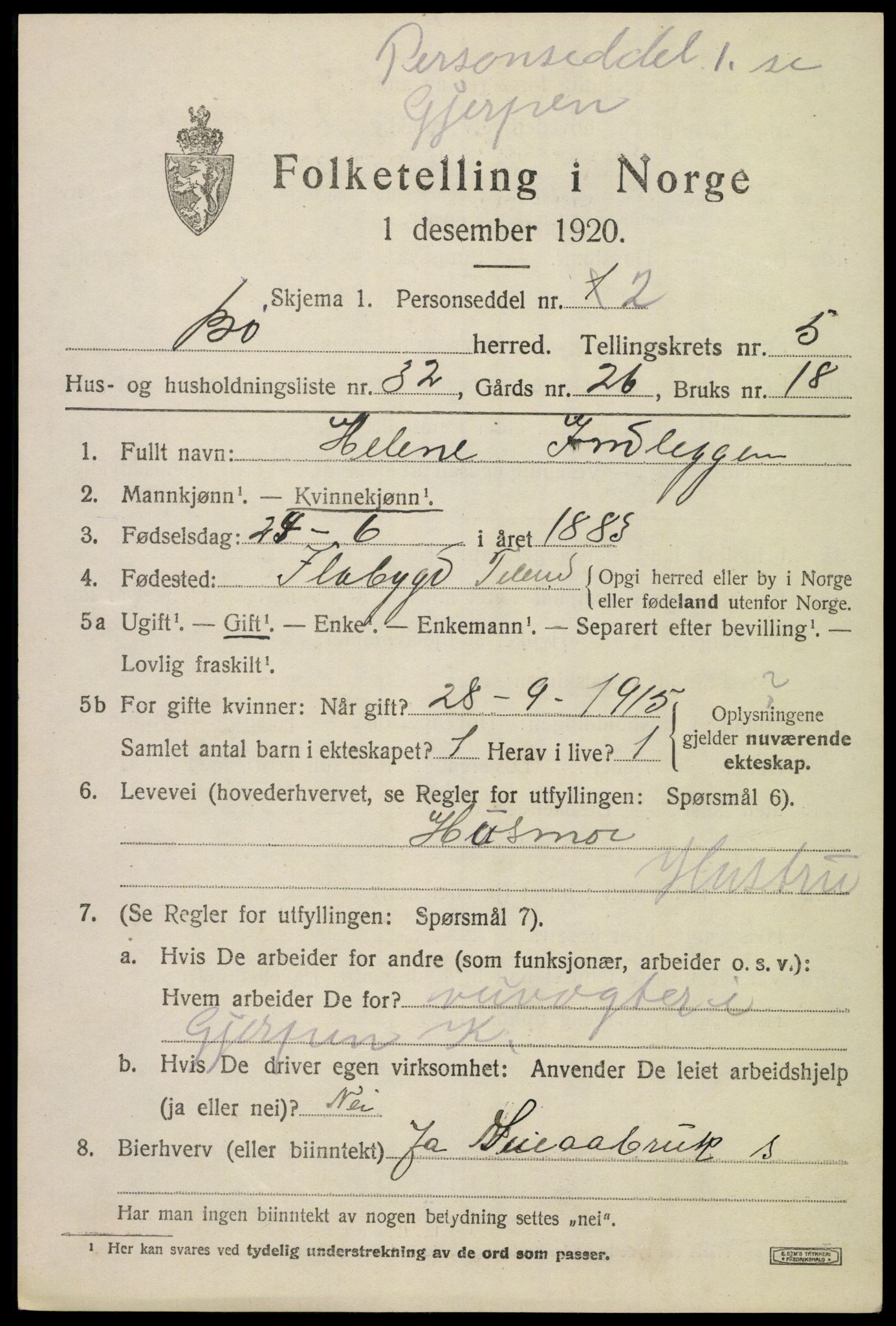 SAKO, 1920 census for Bø (Telemark), 1920, p. 4026