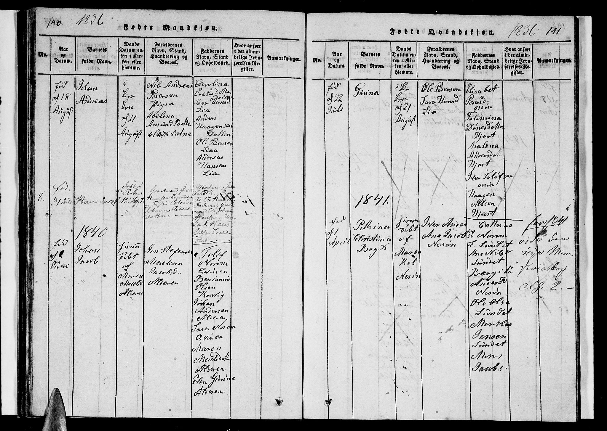 Ministerialprotokoller, klokkerbøker og fødselsregistre - Nordland, AV/SAT-A-1459/839/L0571: Parish register (copy) no. 839C01, 1820-1840, p. 140-141