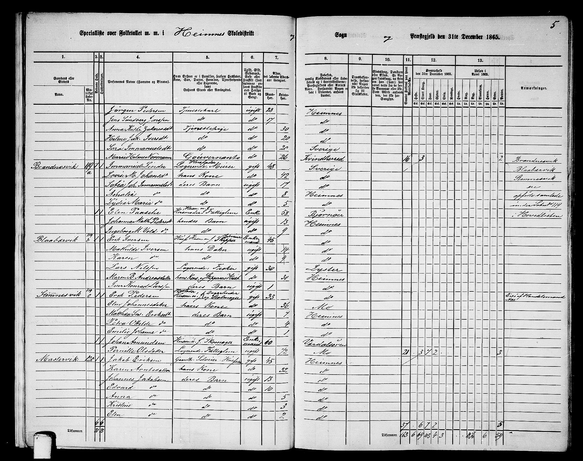 RA, 1865 census for Hemnes, 1865, p. 17