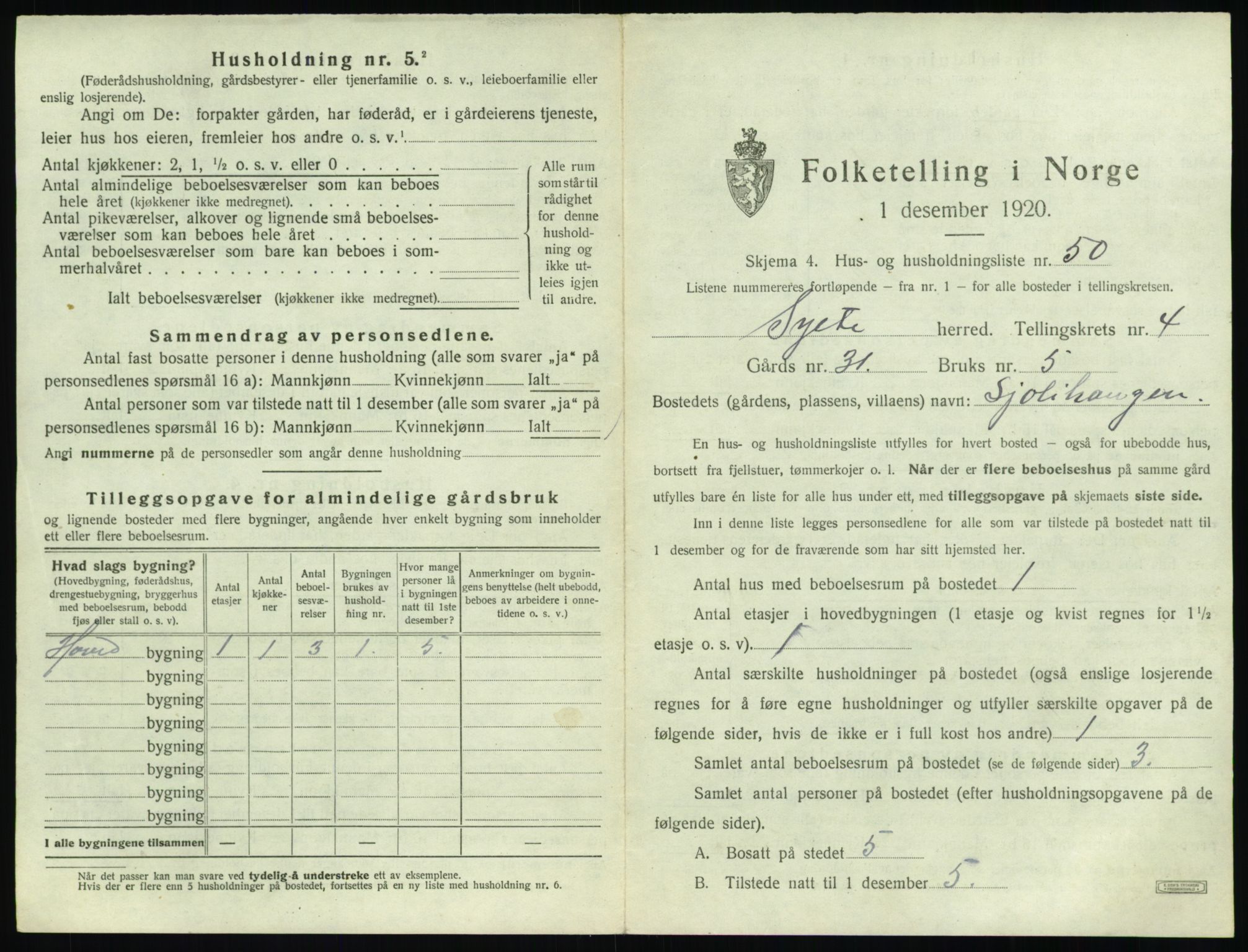 SAT, 1920 census for Sylte, 1920, p. 549