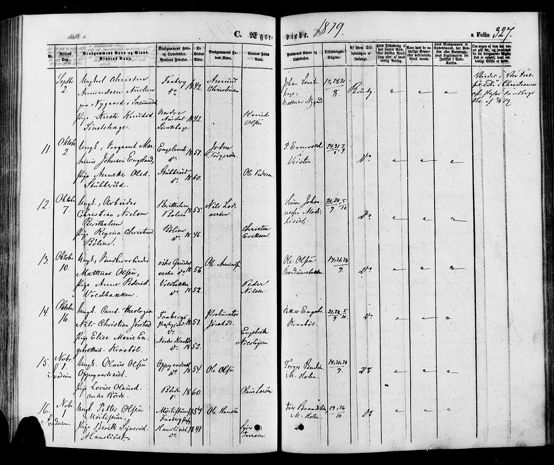Gausdal prestekontor, SAH/PREST-090/H/Ha/Haa/L0010: Parish register (official) no. 10, 1867-1886, p. 327