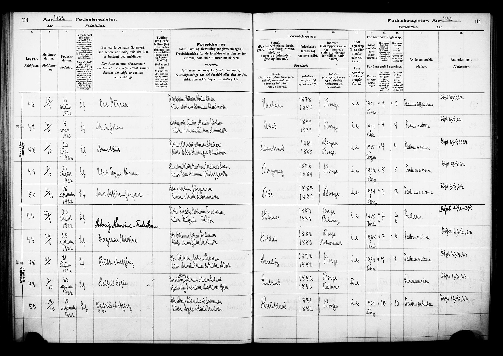 Ministerialprotokoller, klokkerbøker og fødselsregistre - Nordland, AV/SAT-A-1459/880/L1145: Birth register no. 880.II.4.1, 1916-1929, p. 114