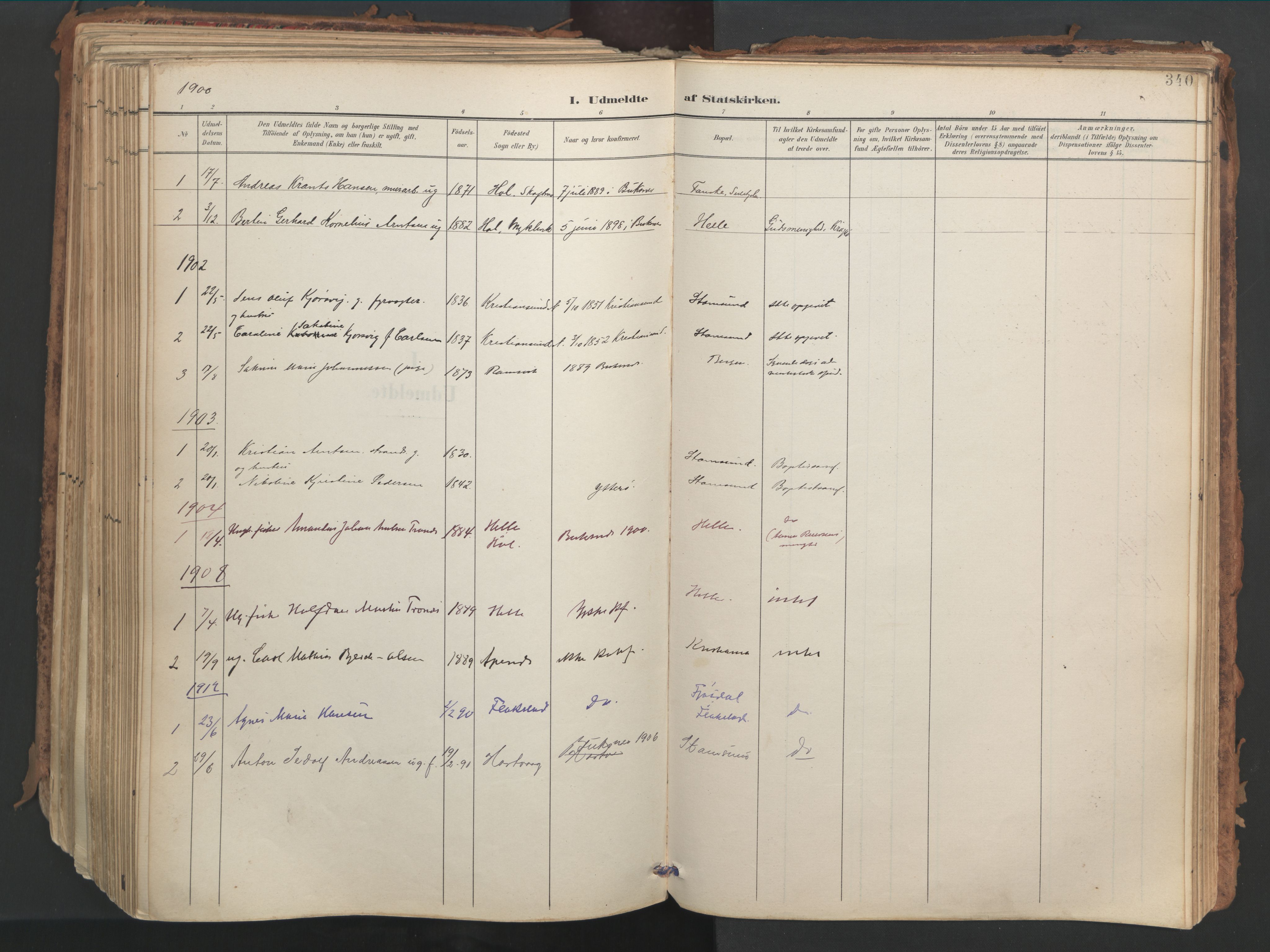 Ministerialprotokoller, klokkerbøker og fødselsregistre - Nordland, SAT/A-1459/882/L1180: Parish register (official) no. 882A02, 1897-1913, p. 340