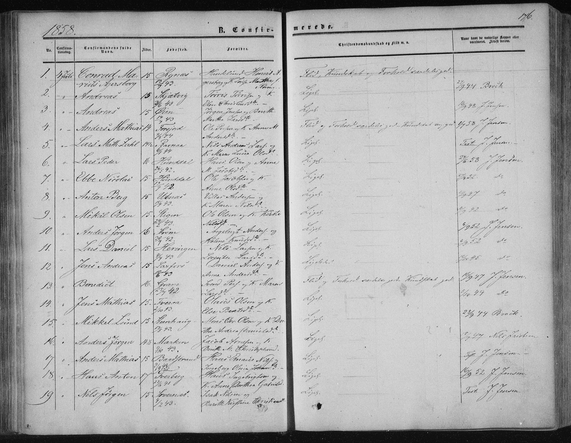 Ministerialprotokoller, klokkerbøker og fødselsregistre - Nordland, AV/SAT-A-1459/820/L0293: Parish register (official) no. 820A14, 1855-1865, p. 176