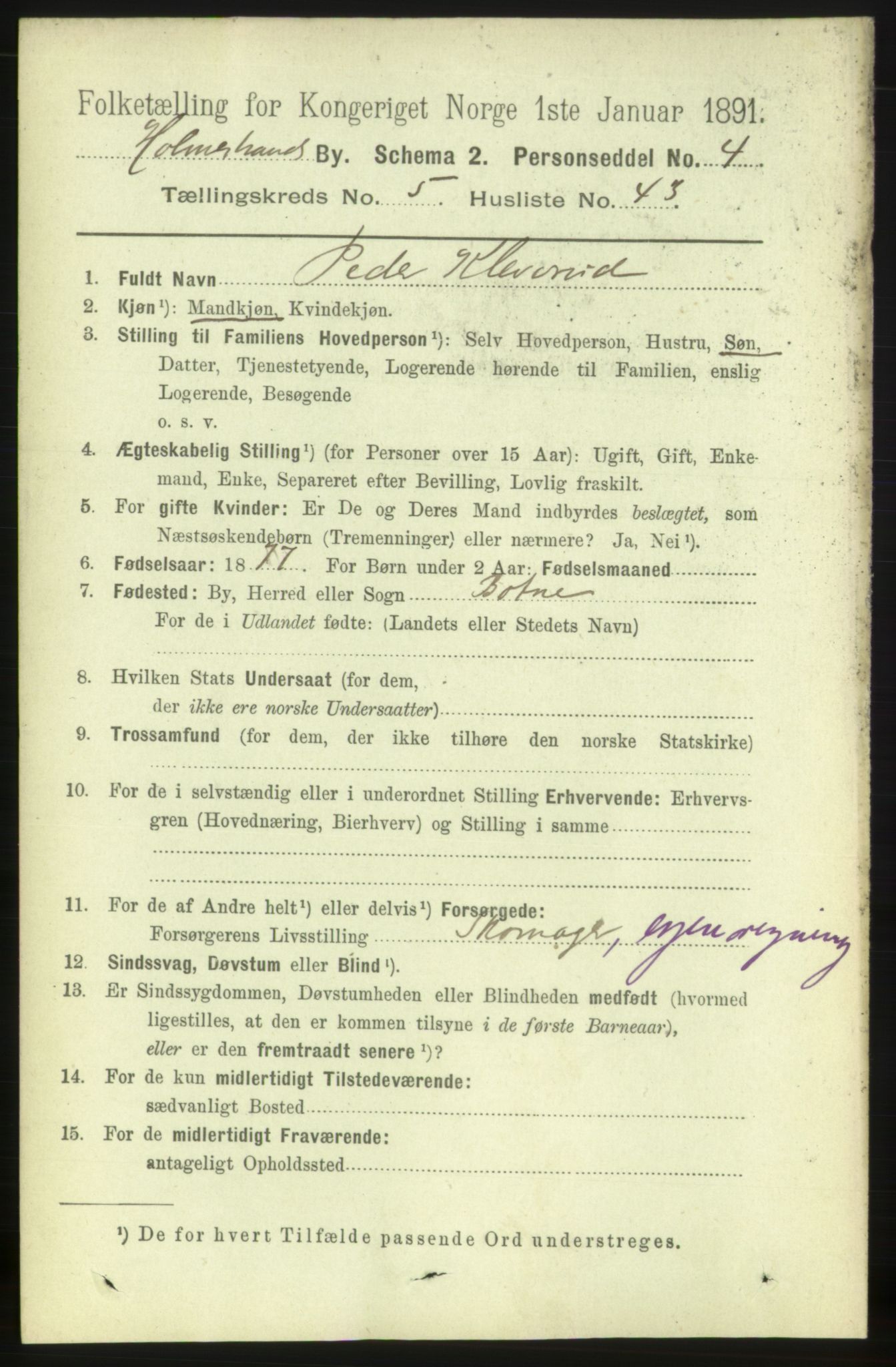 RA, 1891 census for 0702 Holmestrand, 1891, p. 2969