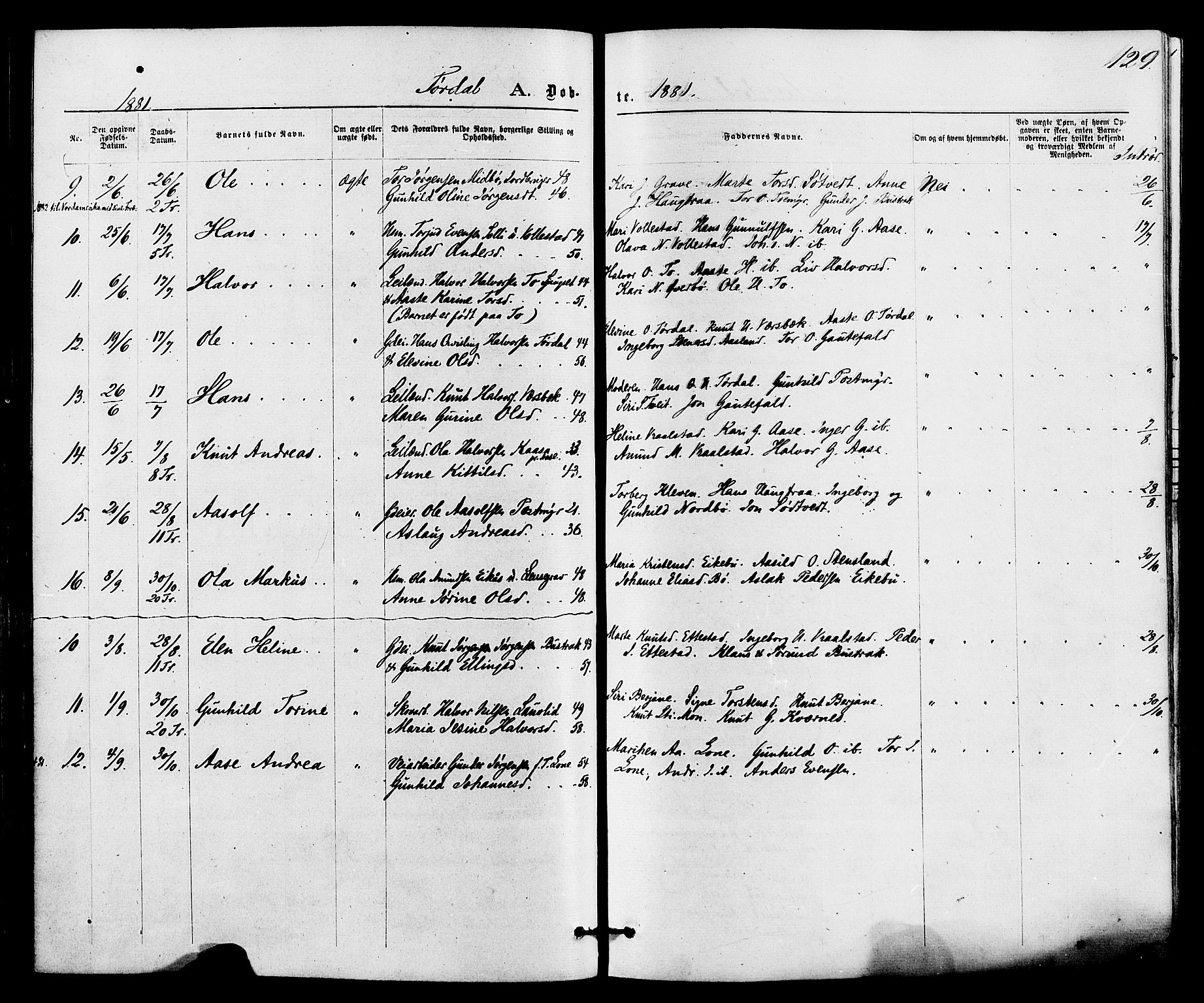 Drangedal kirkebøker, SAKO/A-258/F/Fa/L0009: Parish register (official) no. 9 /2, 1872-1884, p. 129