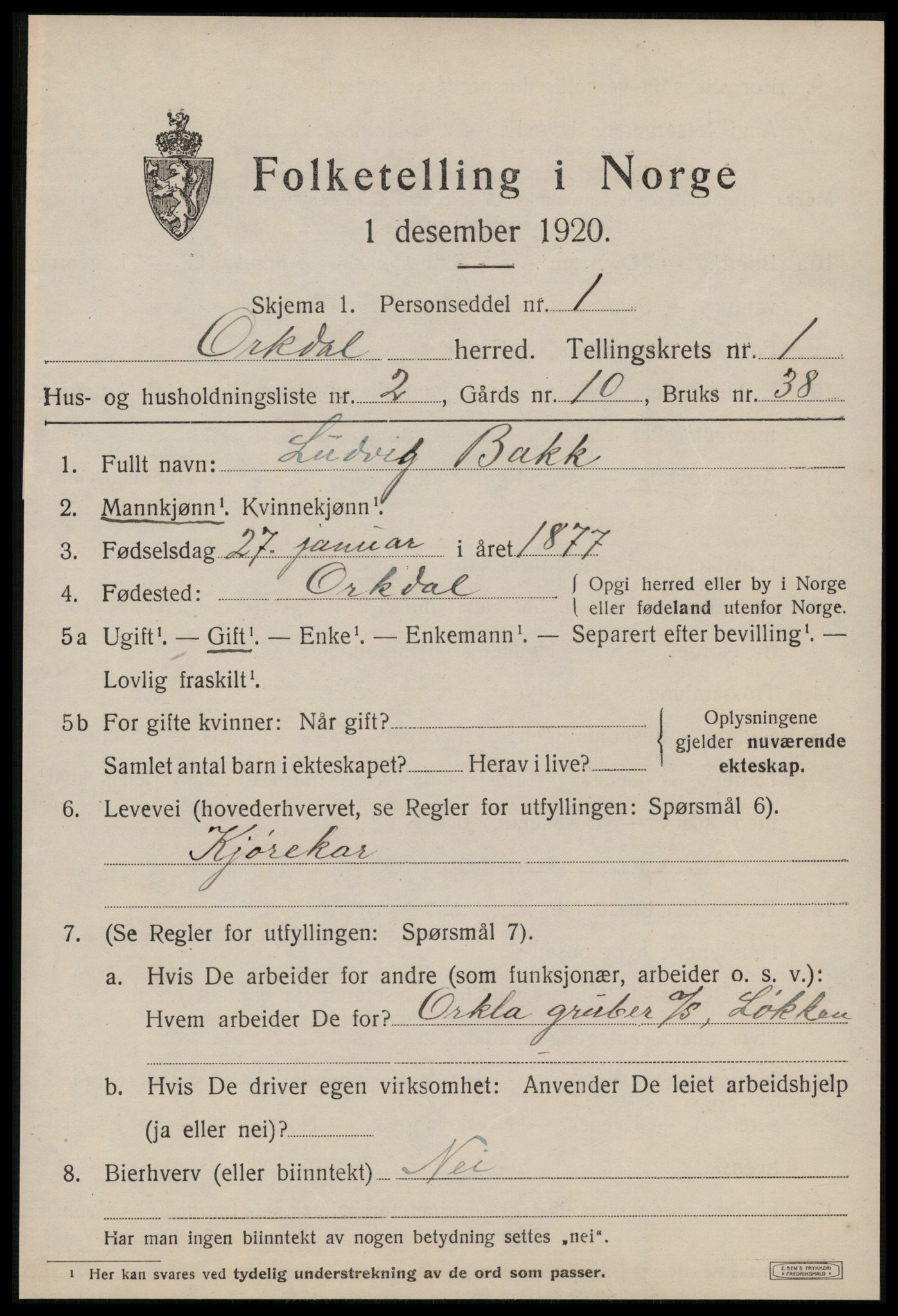 SAT, 1920 census for Orkdal, 1920, p. 1228