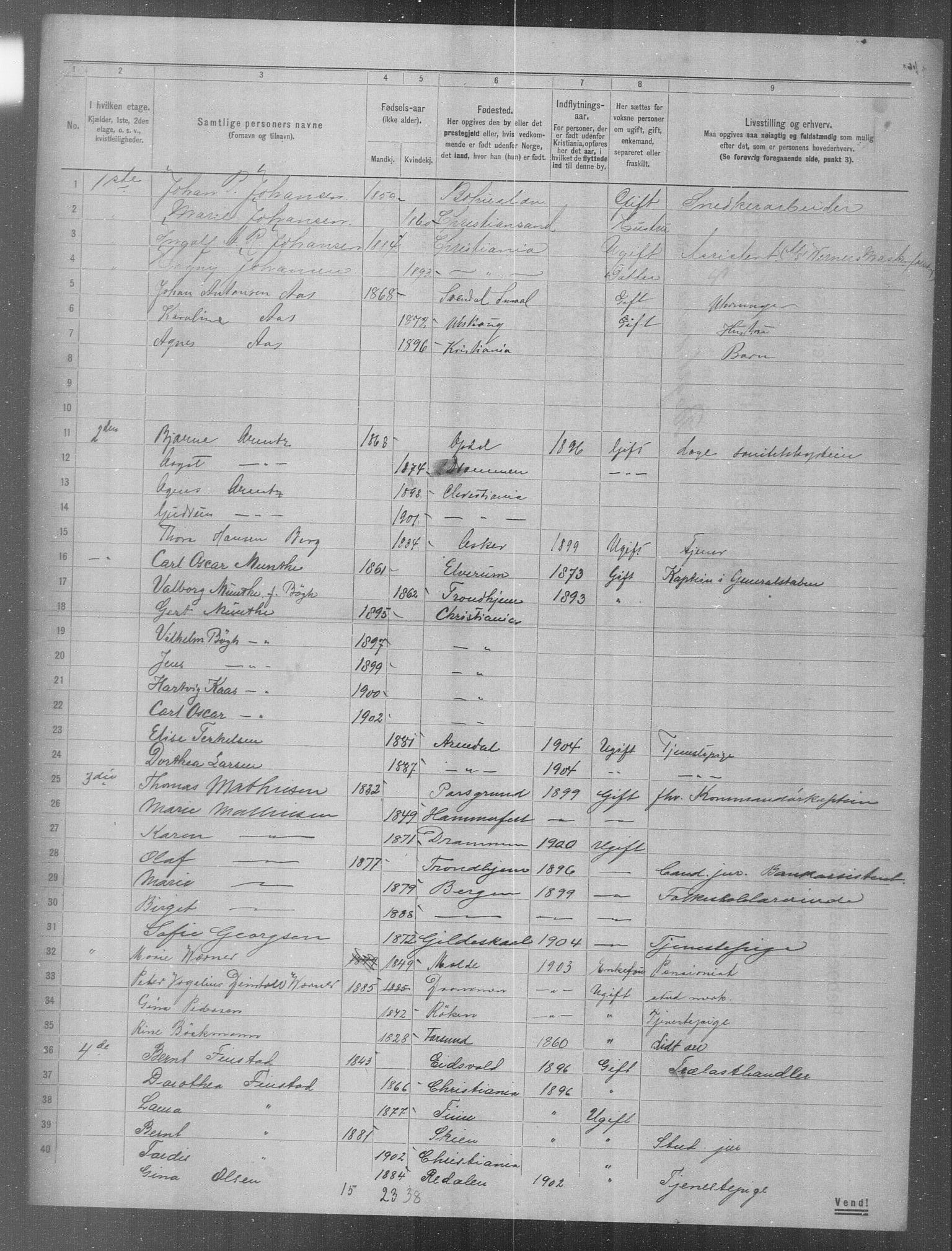 OBA, Municipal Census 1904 for Kristiania, 1904, p. 1485