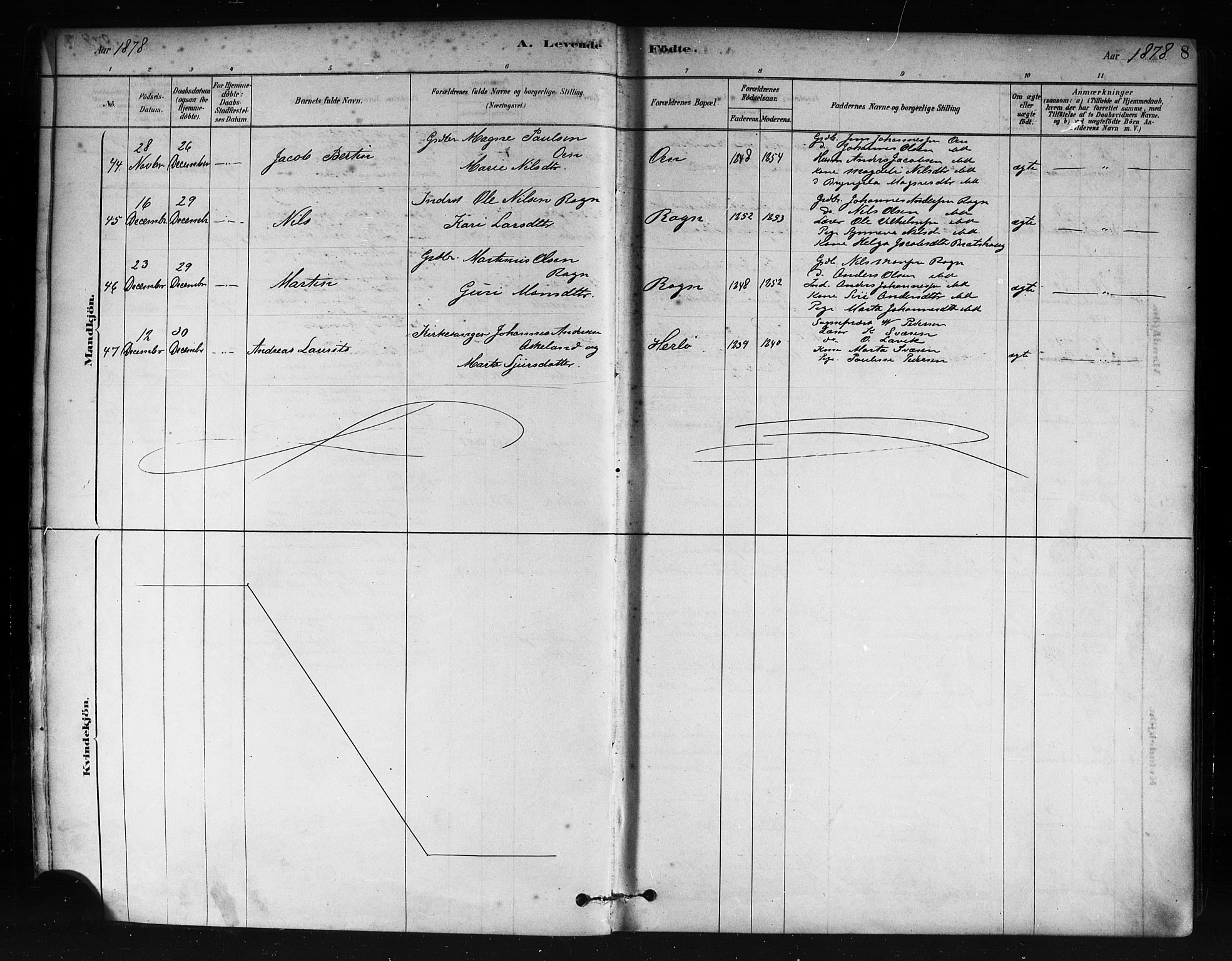 Herdla Sokneprestembete, AV/SAB-A-75701/H/Haa: Parish register (official) no. A 3, 1878-1890, p. 8