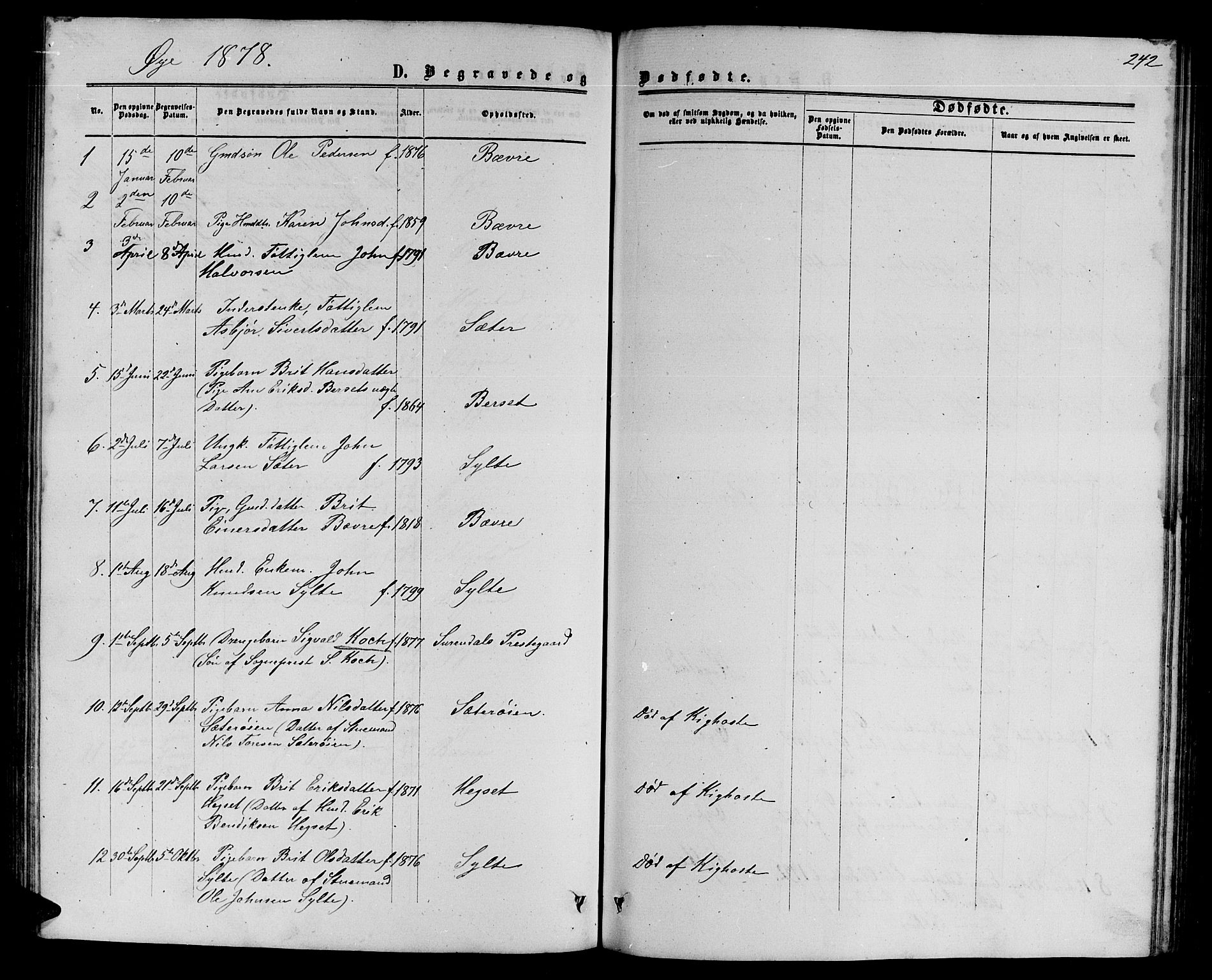 Ministerialprotokoller, klokkerbøker og fødselsregistre - Møre og Romsdal, SAT/A-1454/595/L1051: Parish register (copy) no. 595C03, 1866-1891, p. 242