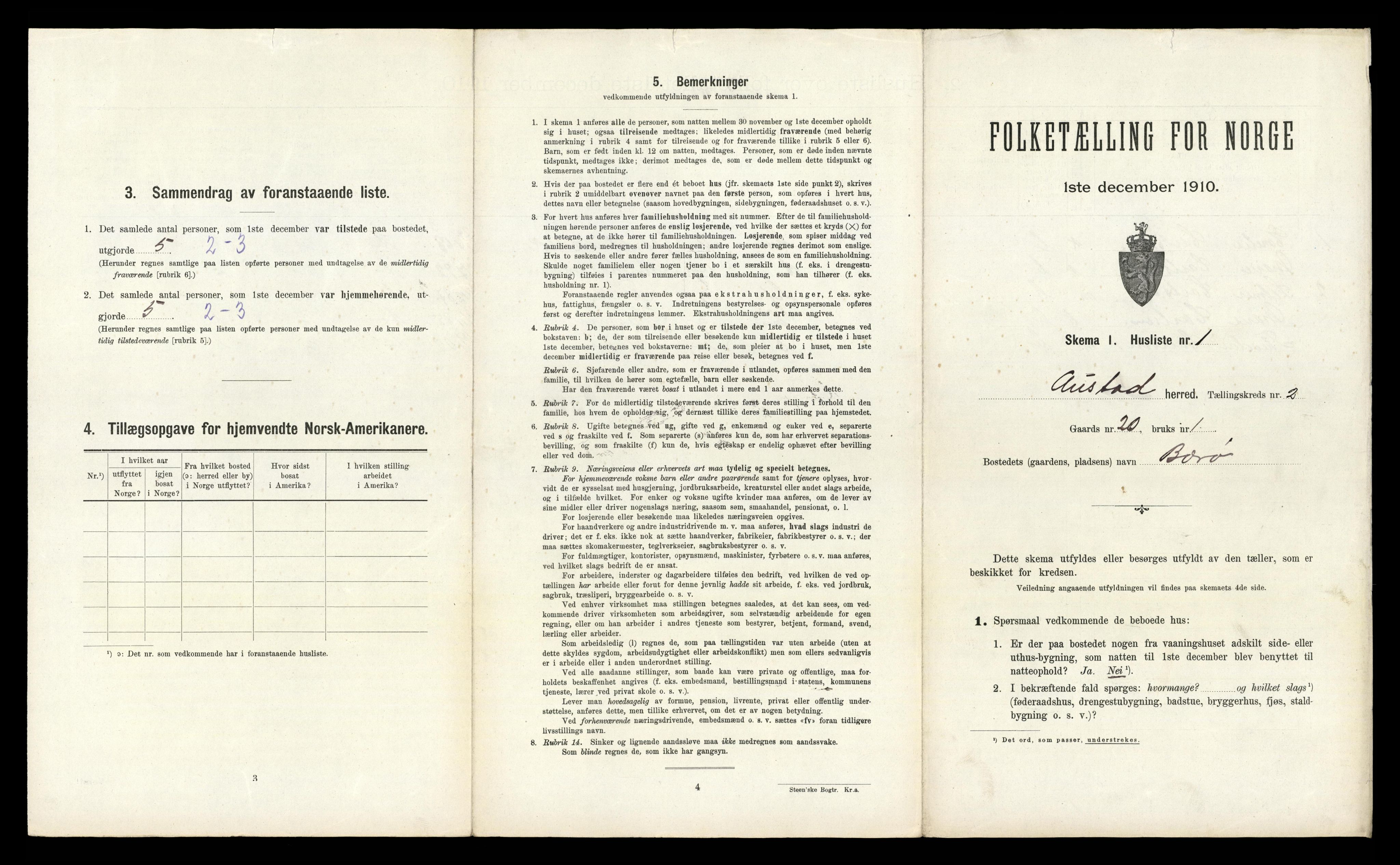 RA, 1910 census for Austad, 1910, p. 210
