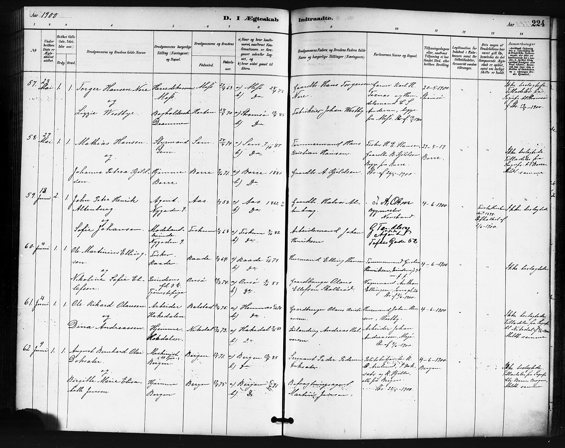 Oslo domkirke Kirkebøker, SAO/A-10752/F/Fa/L0032: Parish register (official) no. 32, 1885-1902, p. 224