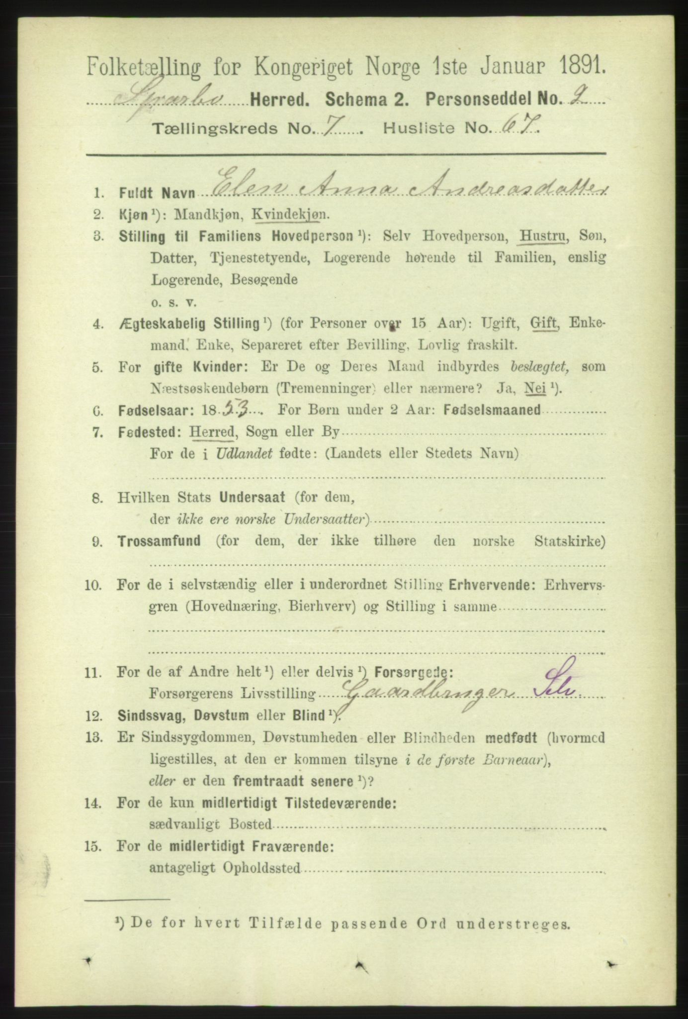 RA, 1891 census for 1731 Sparbu, 1891, p. 2750